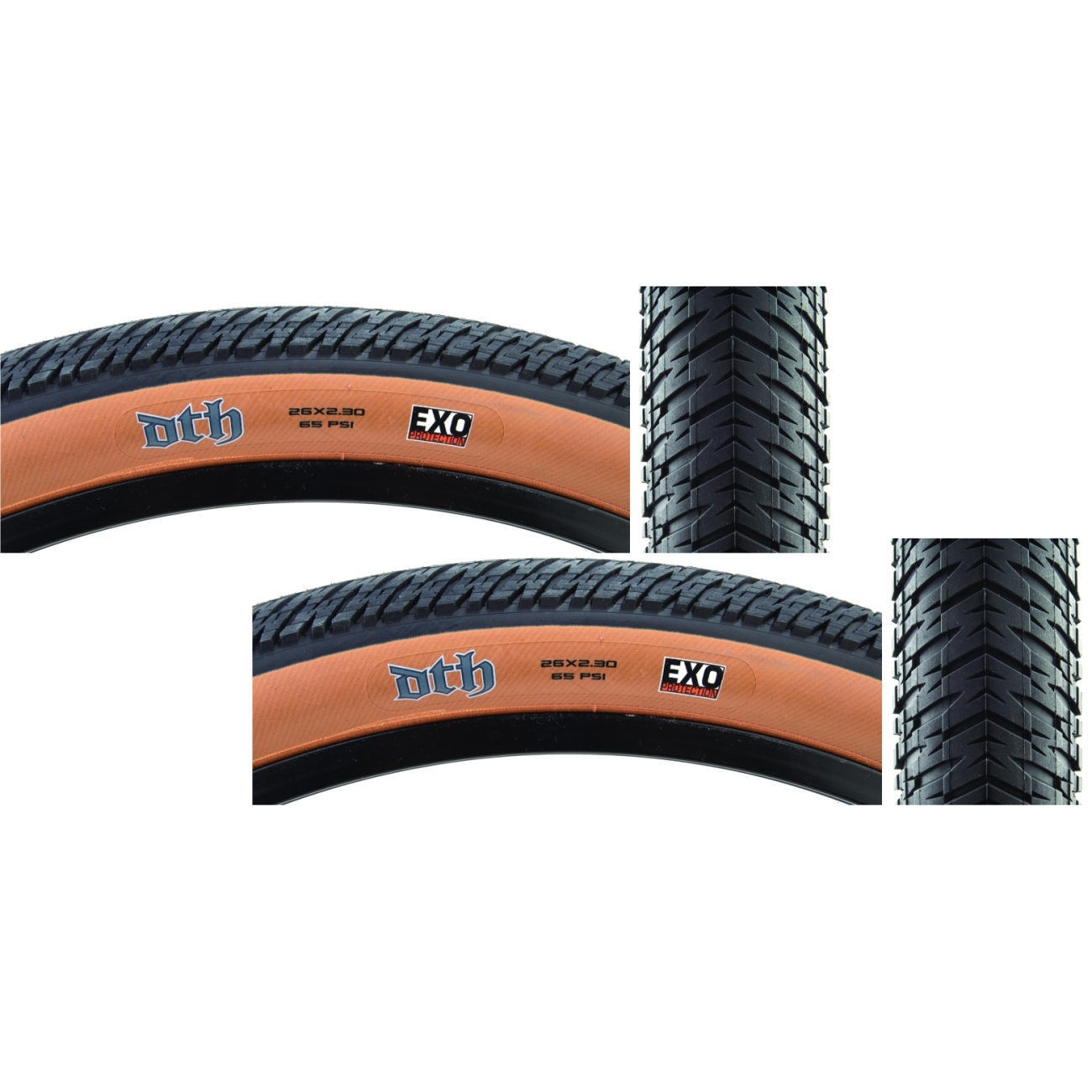 Pack of 2 Maxxis DTH BMX Tire Single Compund Black/Dark Tan EXO Casing 26x2.3 TB00334500