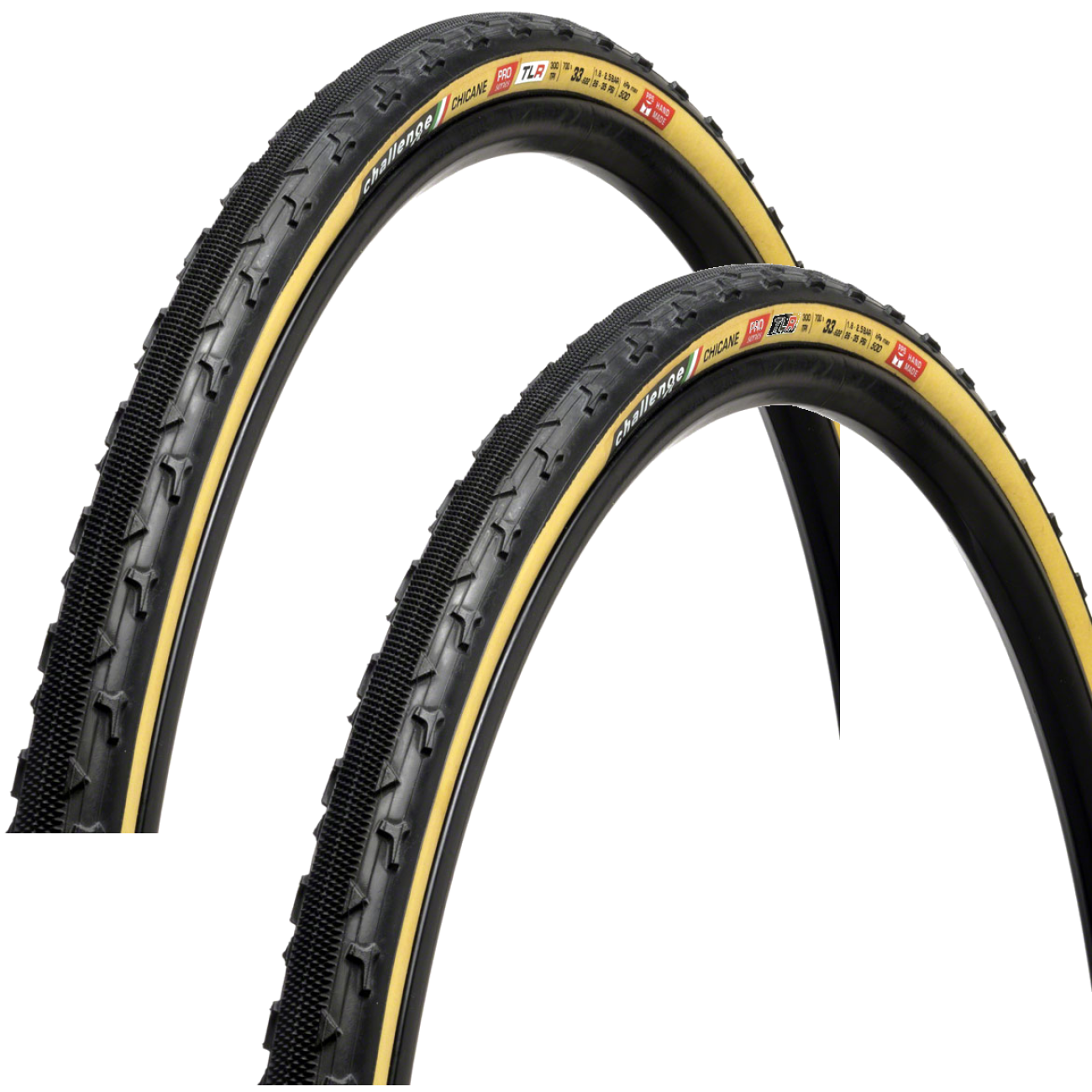 Pack of 2 Challenge Chicane Pro Tire 700 x 33 Tubeless Folding Black/Tan 711