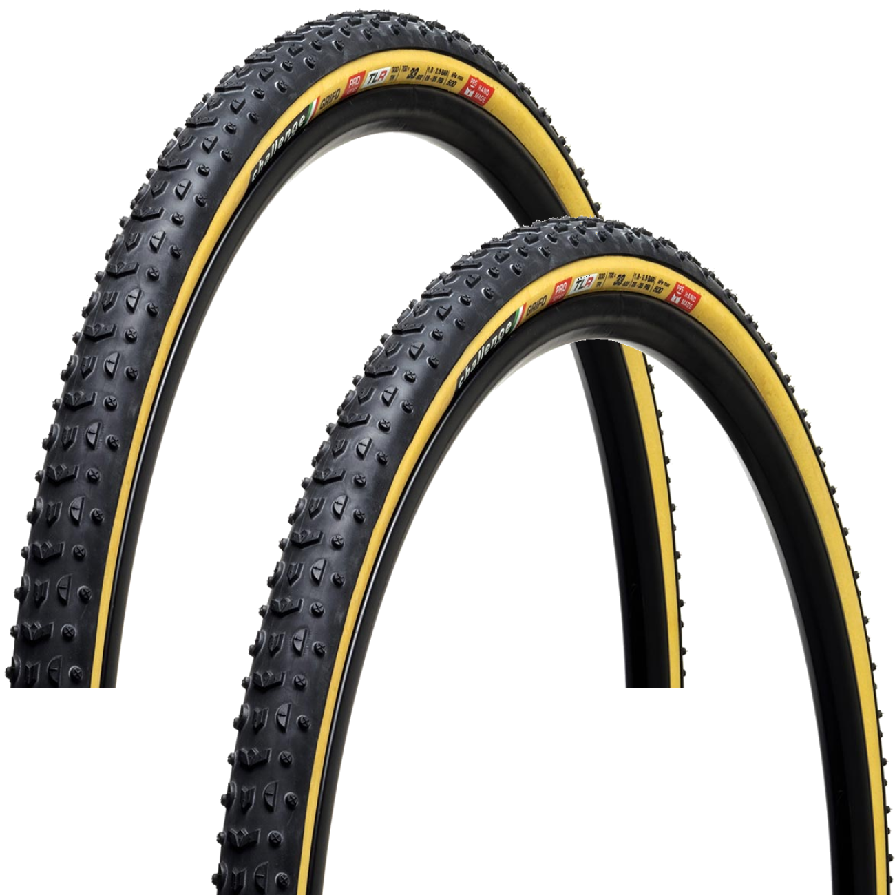 Pack of 2 Challenge Grifo Pro Tire 700 x 33 Tubeless Black/Tan Handmade 605