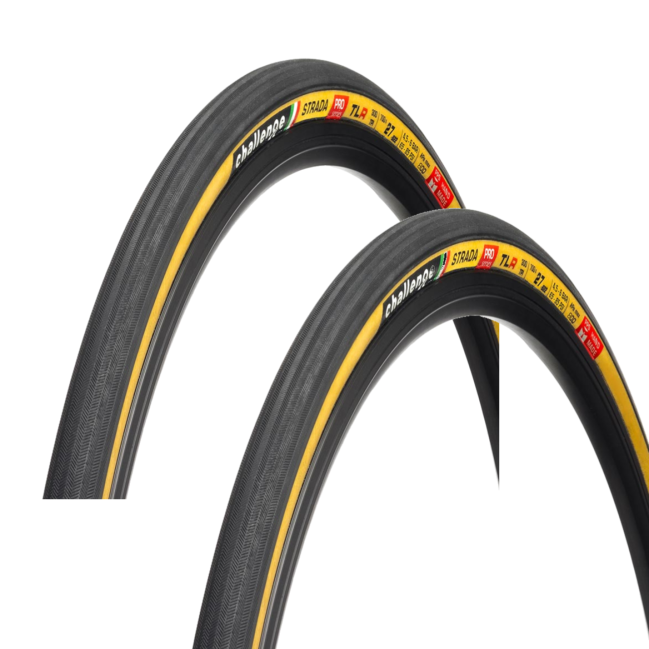 Challenge Gravel Tire Pack of 2 Strada Pro Tubeless Folding Black/Tan Handmade 700 x 27 00553
