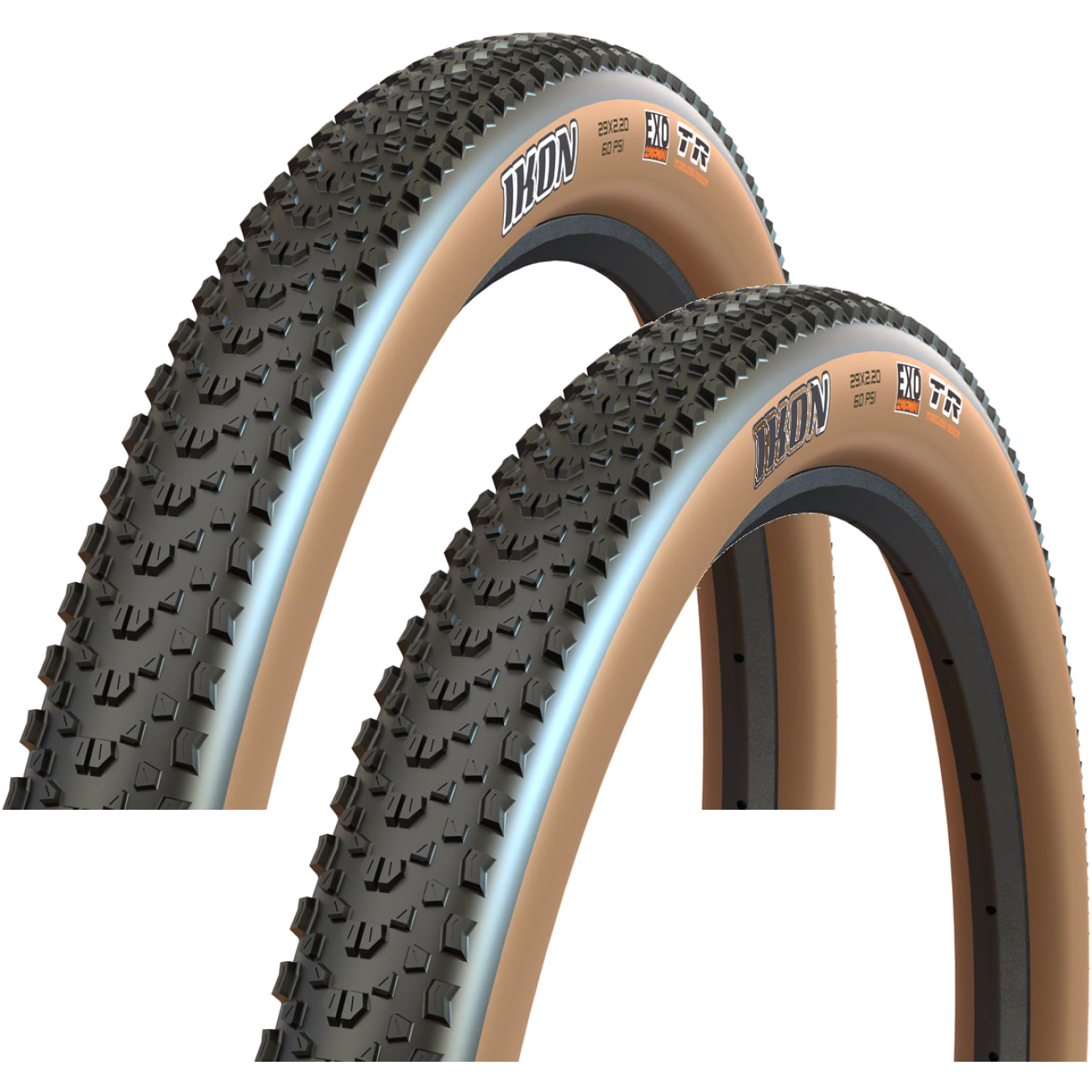2 Pack Maxxis Ikon Tire 26 x 2.2 Tubeless Folding Black/Dark Tan Dual EXO TB00220500
