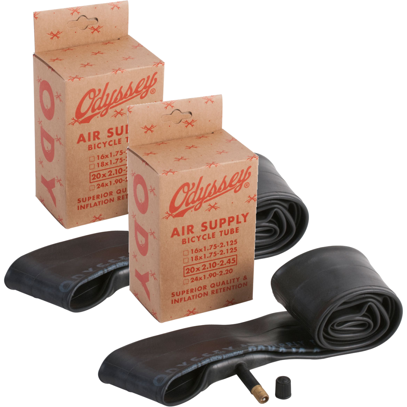 Odyssey Air Supply Inner Tubes - 20 x 2.10-2.45", Schrader Valve, Pack of 2