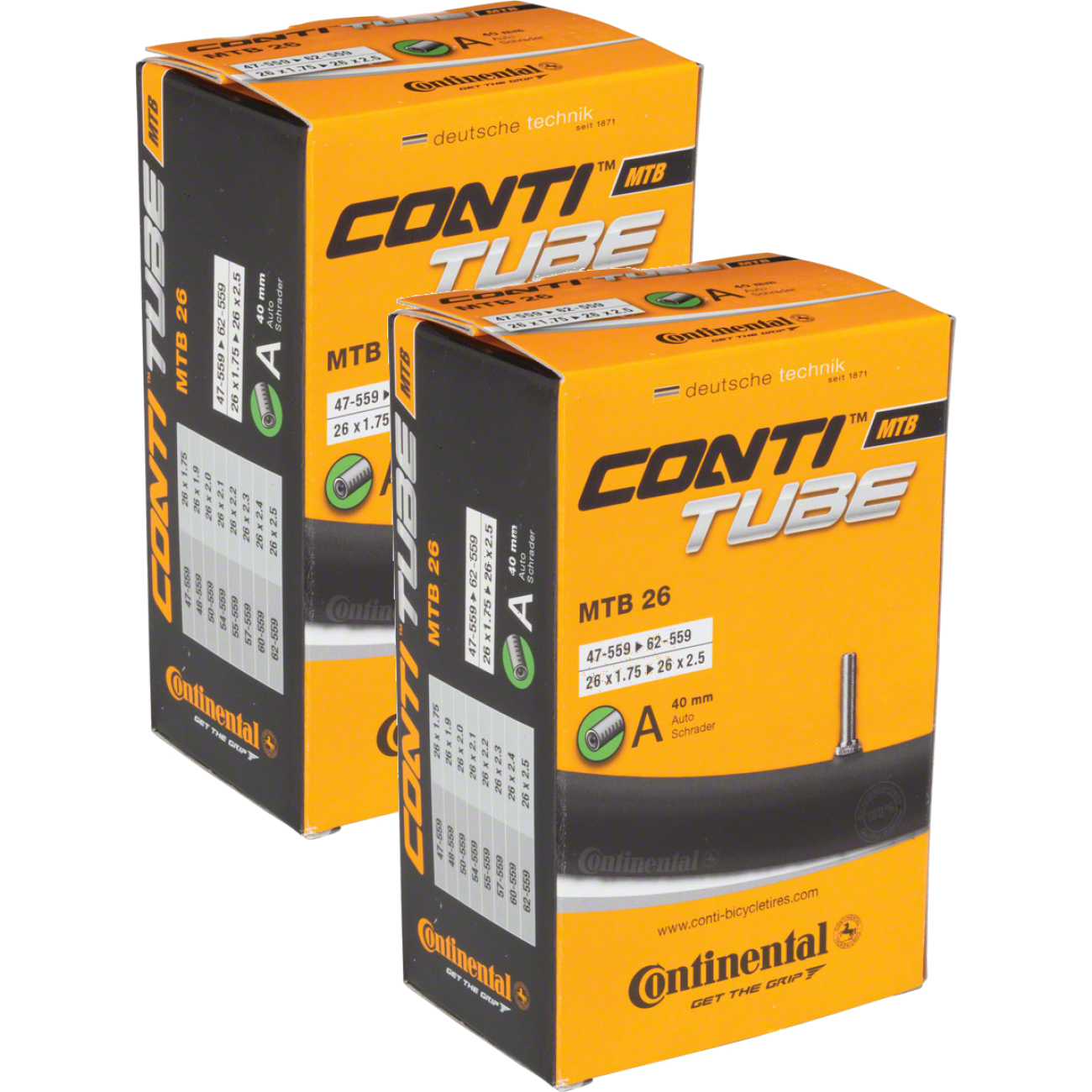 Pack of 2 Continental 26 x 1.75-2.5 40mm Schrader Valve Tube