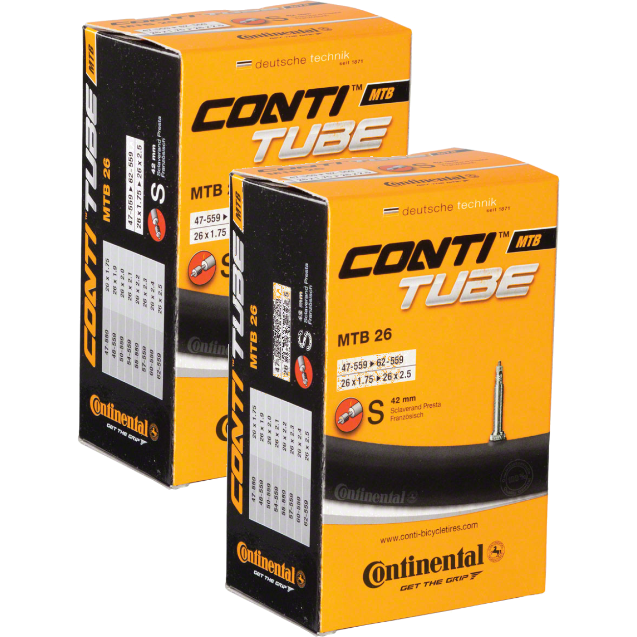 Pack of 2 Continental 26 x 1.75-2.5 42mm Presta Valve Tube