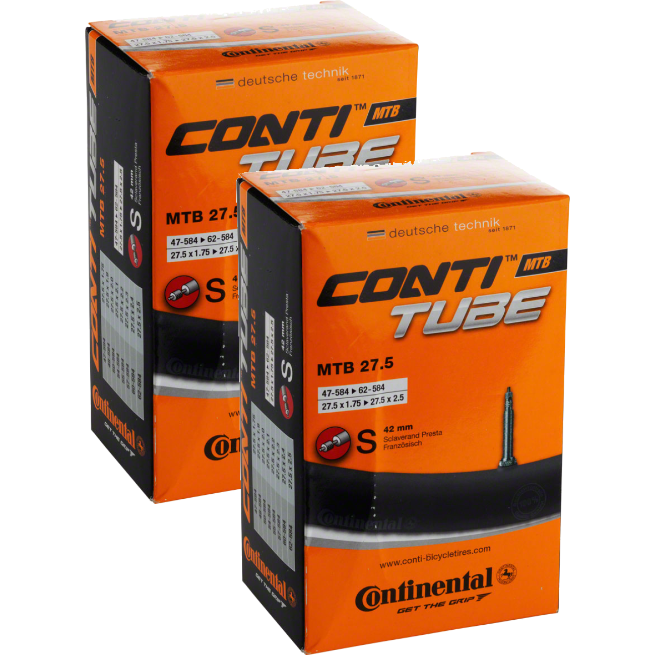 Pack of 2 Continental 27.5 x 1.75-2.5 42mm Presta Valve Tube
