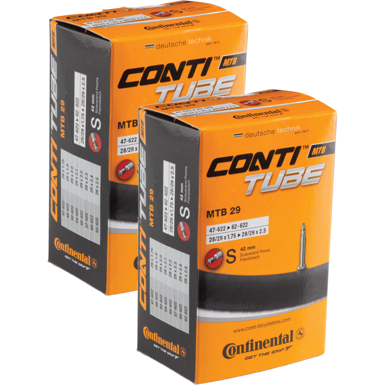 Pack of 2 Continental 29 x 1.75-2.5 42mm Presta Valve Tube