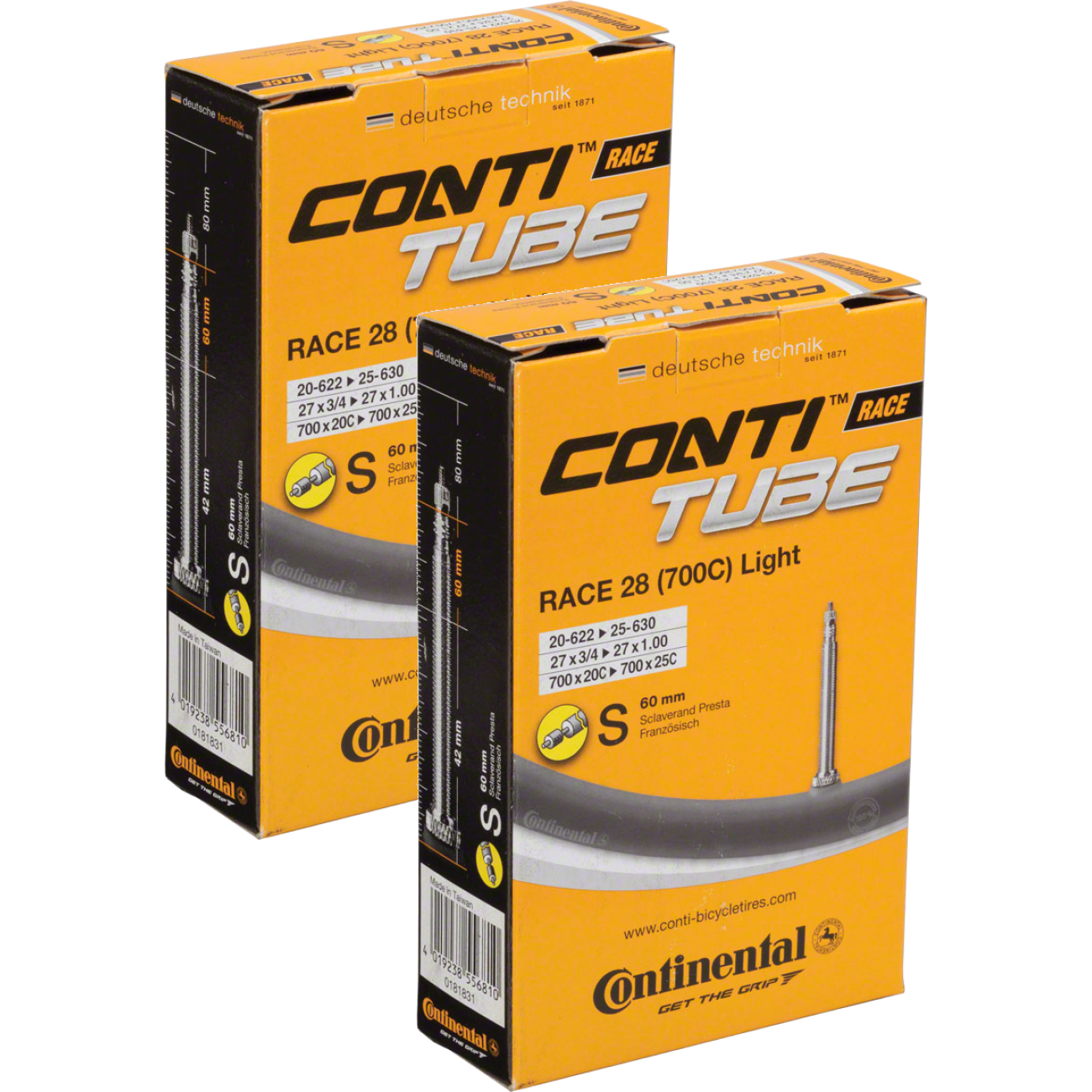 Pack of 2 Continental Light 700 x 20-25mm 60mm Presta Valve Tube