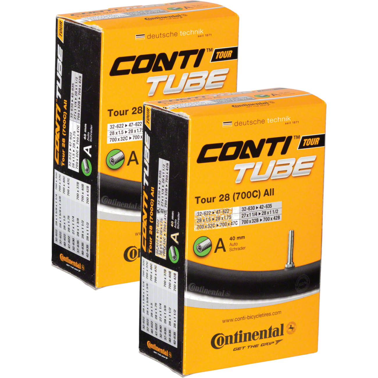 Pack of 2 Continental 700 x 32-47mm 40mm Schrader Valve Tube