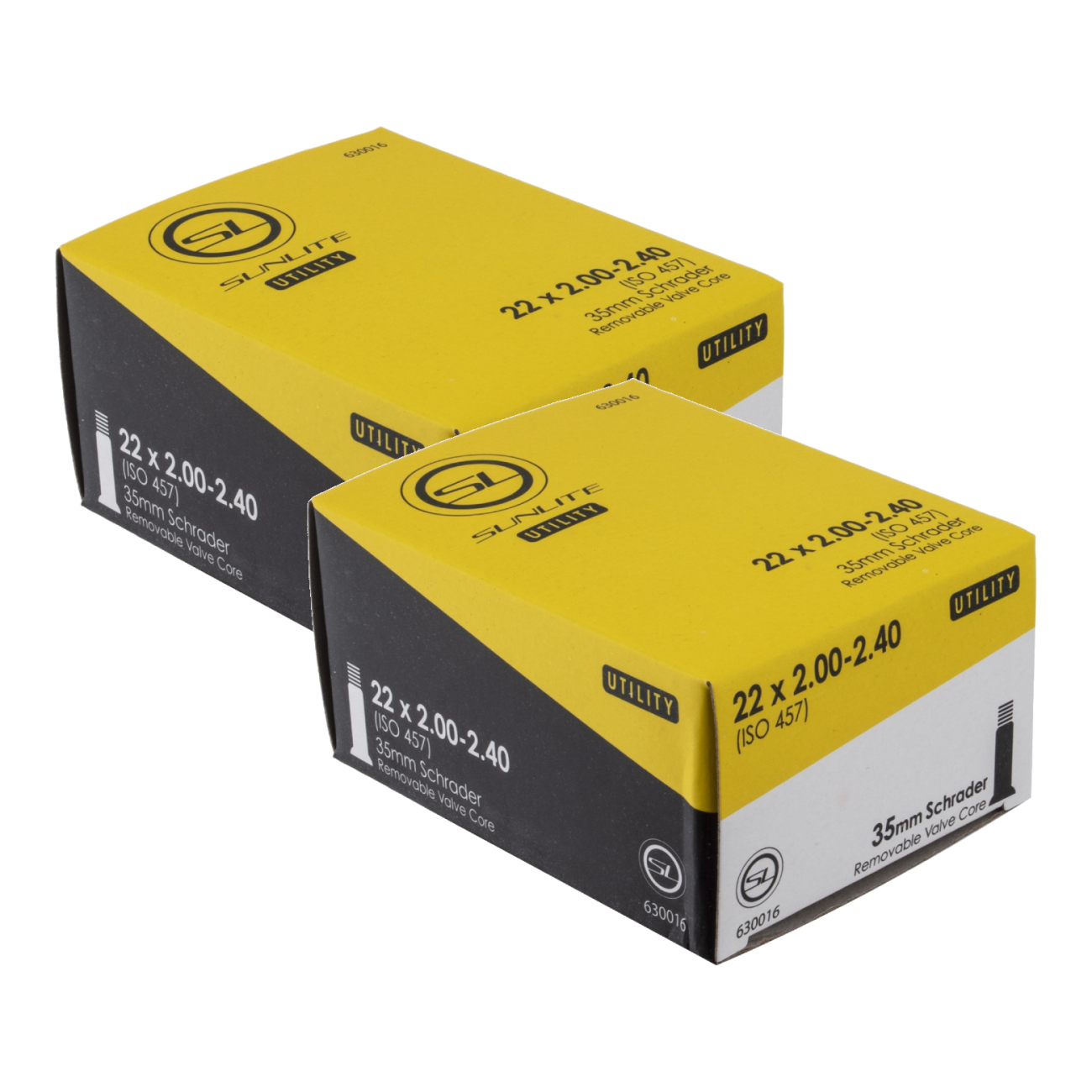 Pack of 2 Sunlite Utili-T Standard Schrader Valve Tubes 22x2.00-2.40 SV 35mm 0d