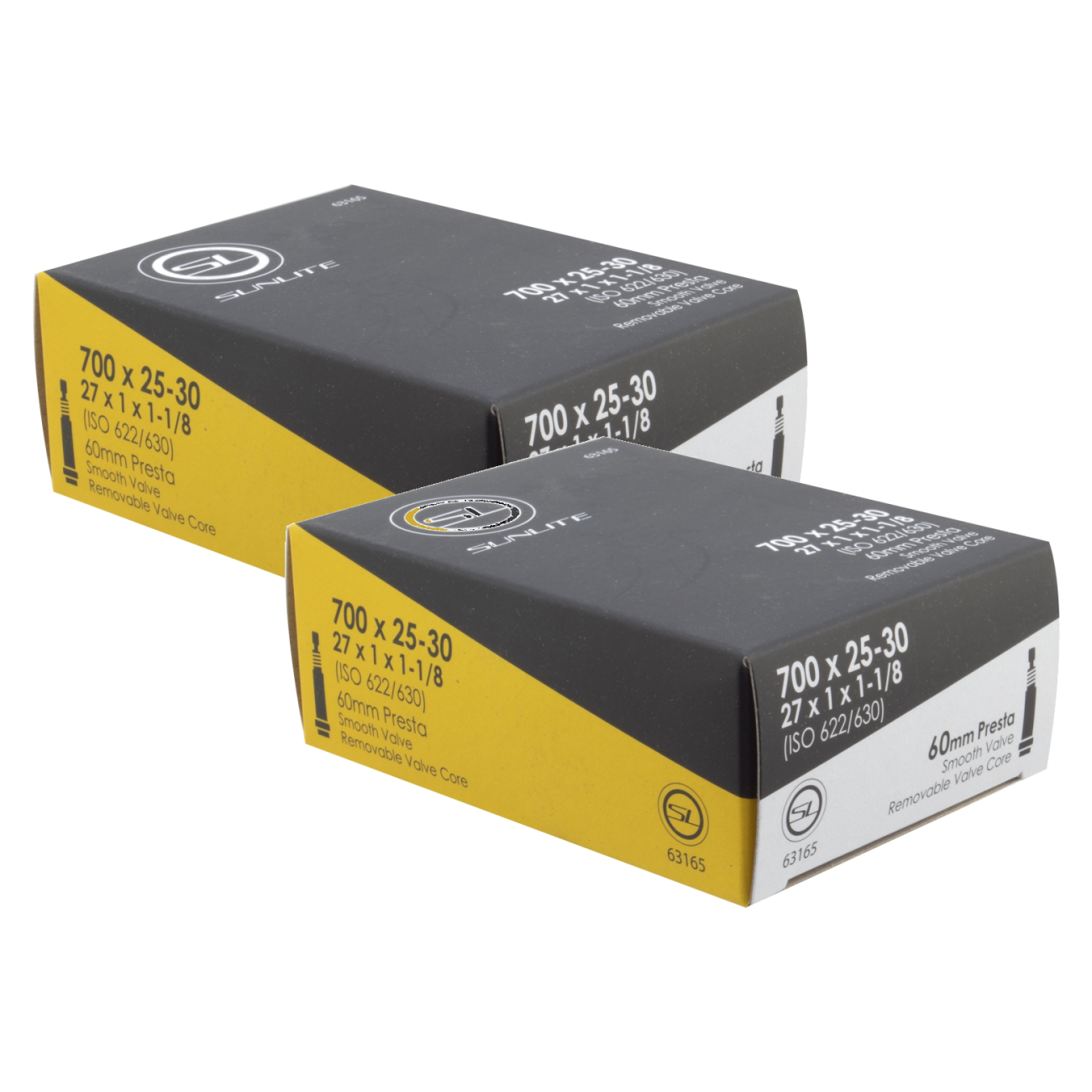 Pack of 2 Sunlite Standard Presta Valve 700x25-30 (27x1x1-1/8) PV 60mm 0d