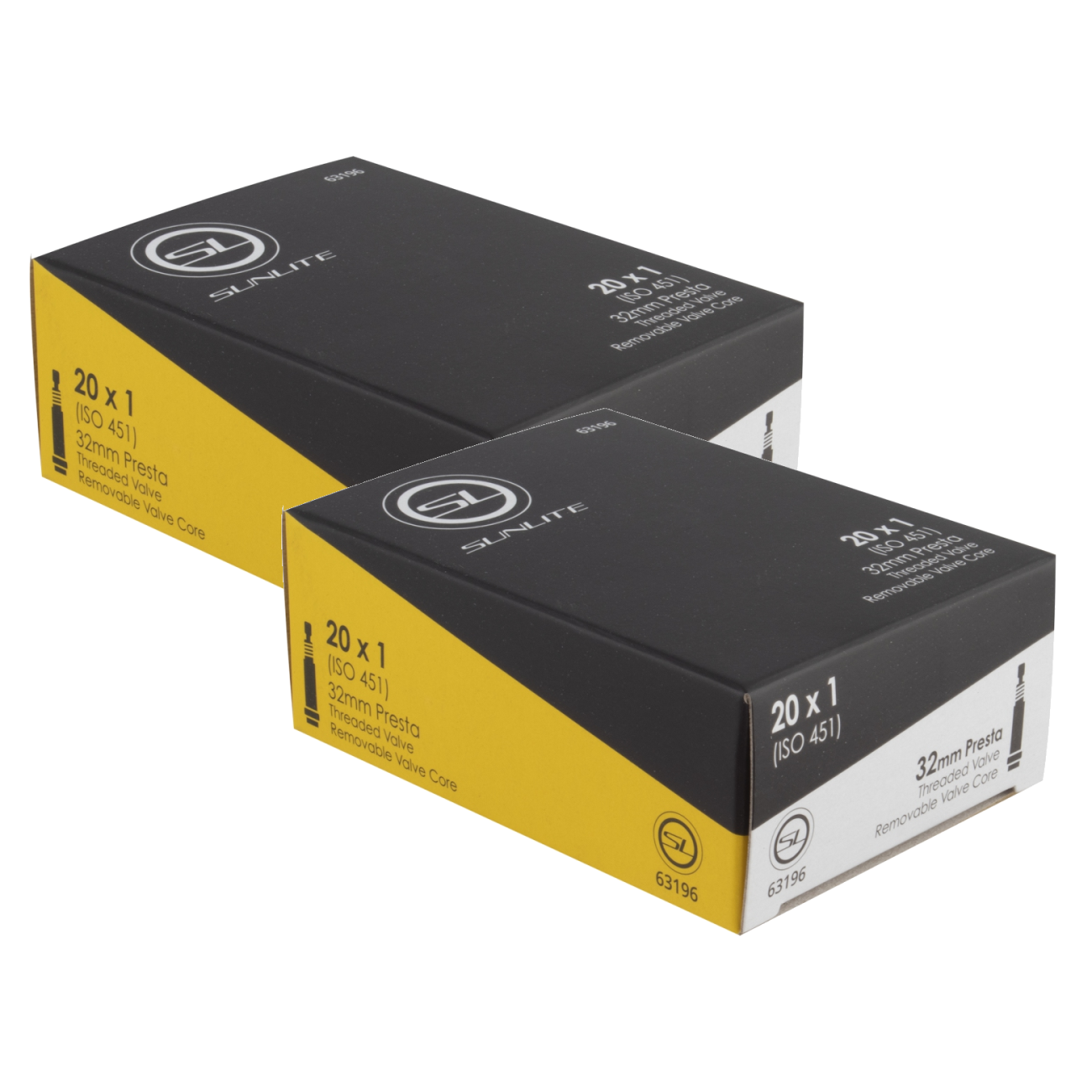 Sunlite Standard Tubes - 20 x 1 (451x19), Presta Valve 32mm 0d, Pack of 2