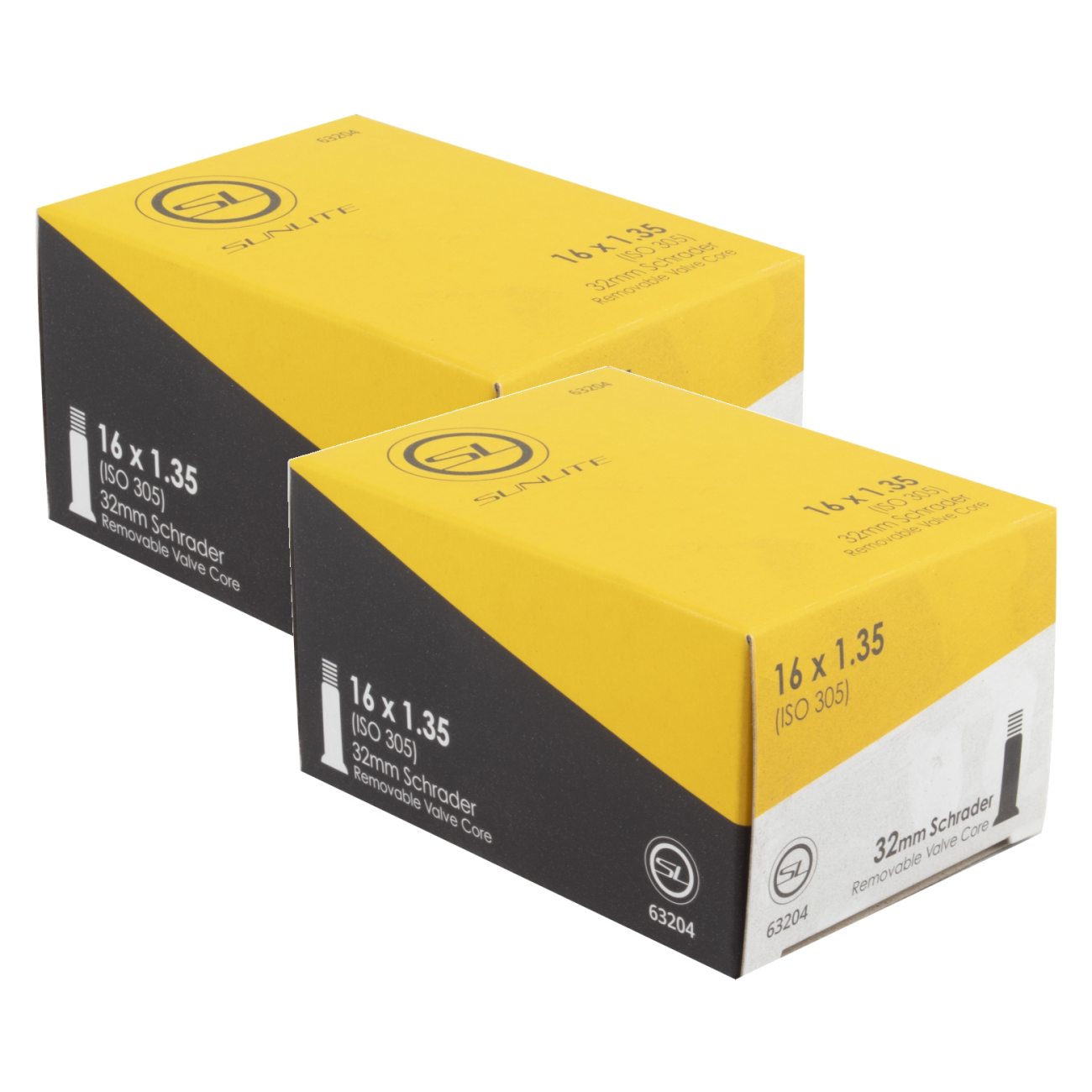 Sunlite Standard Tubes - 16 x 1.35 (305x37), Schrader Valve 32mm 0d, Pack of 2