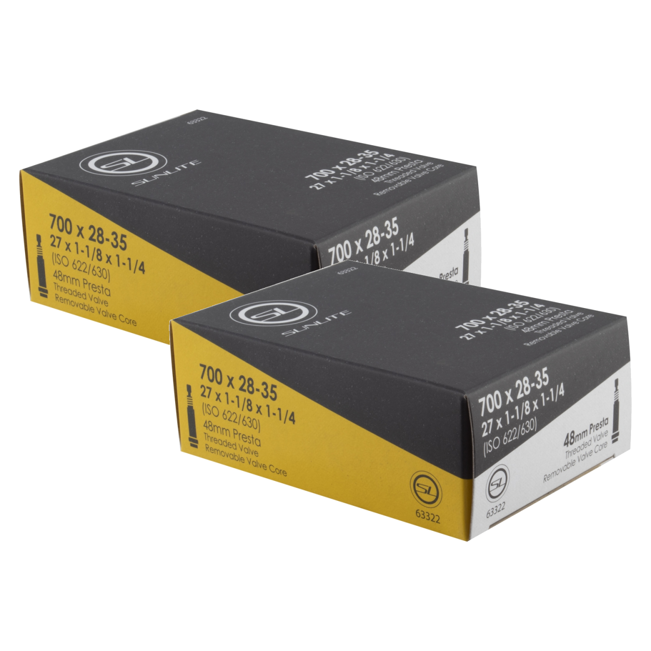 Pack of 2 Sunlite Standard Presta Valve 700x28-35 (27x1-1/8x1-1/4) PV 48mm 0d