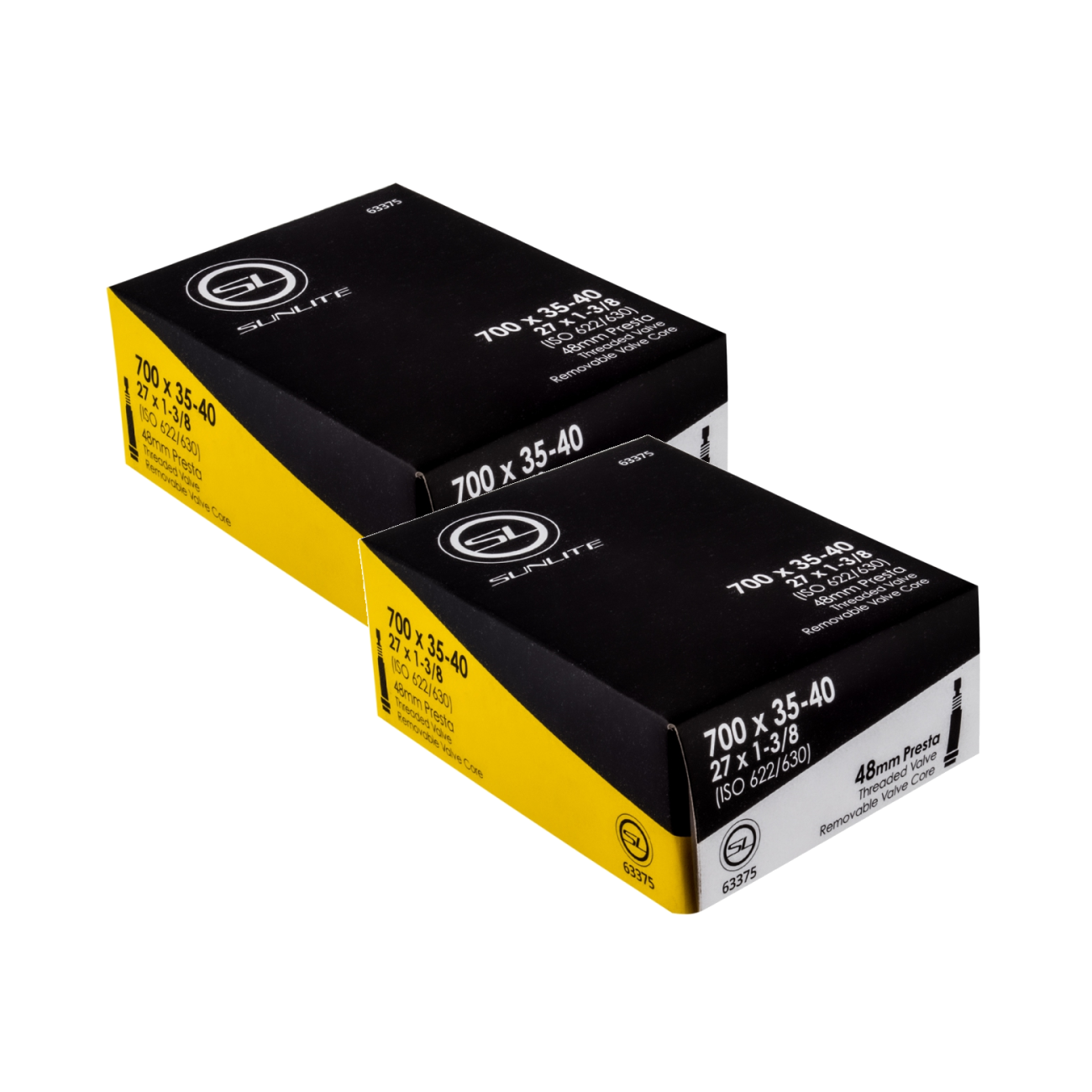 Sunlite Standard Tubes - 700 x 35-40 (27x1-3/8), Presta Valve 48mm 0d, Pack of 2