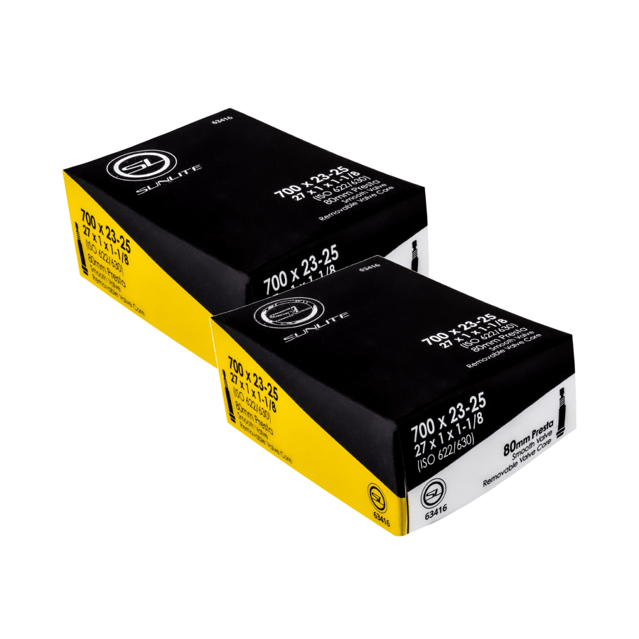 Pack of 2 Sunlite Standard Presta Valve 700x23-25 (27x1x1-1/8) PV 80mm 0d