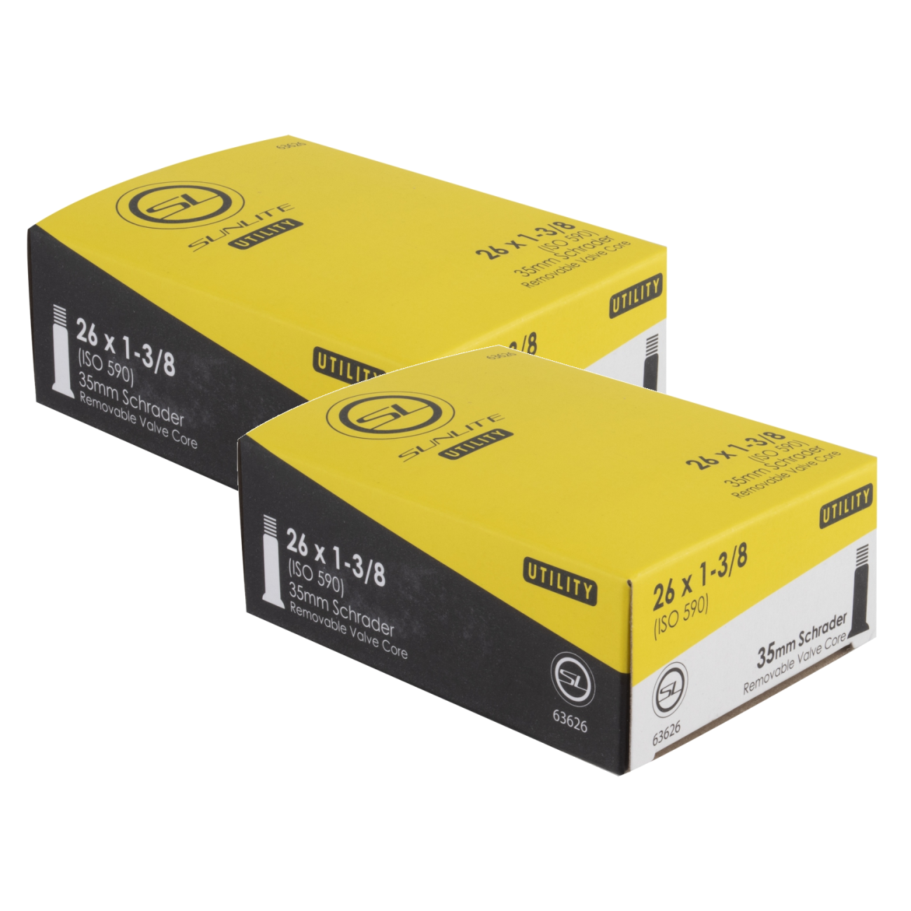Pack of 2 Sunlite Utili-T Standard Schrader Valve Tubes 26x1-3/8 SV 35mm 0d