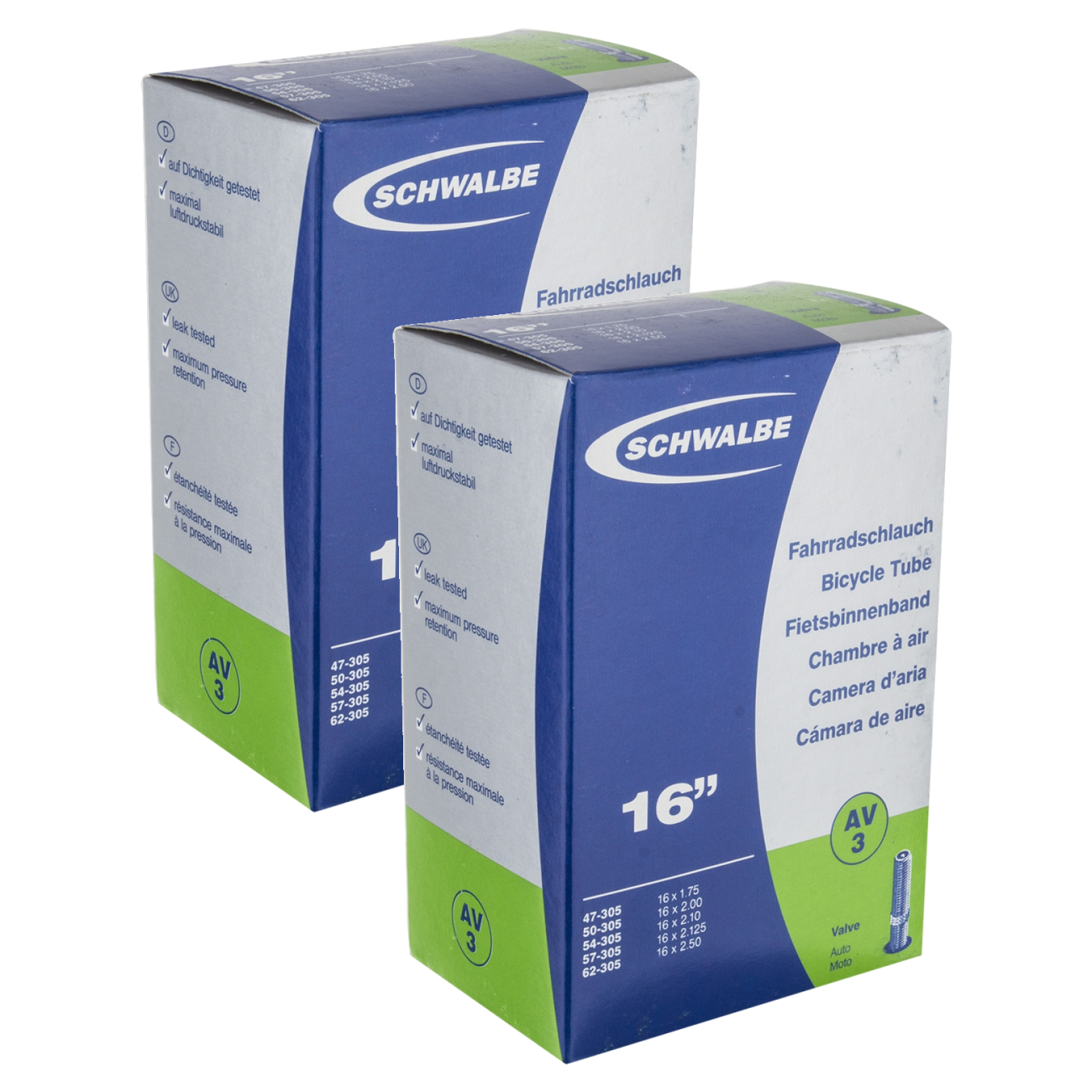 Pack of 2 Schwalbe Tube 16x1.85-2.45 SV 40mm 0d