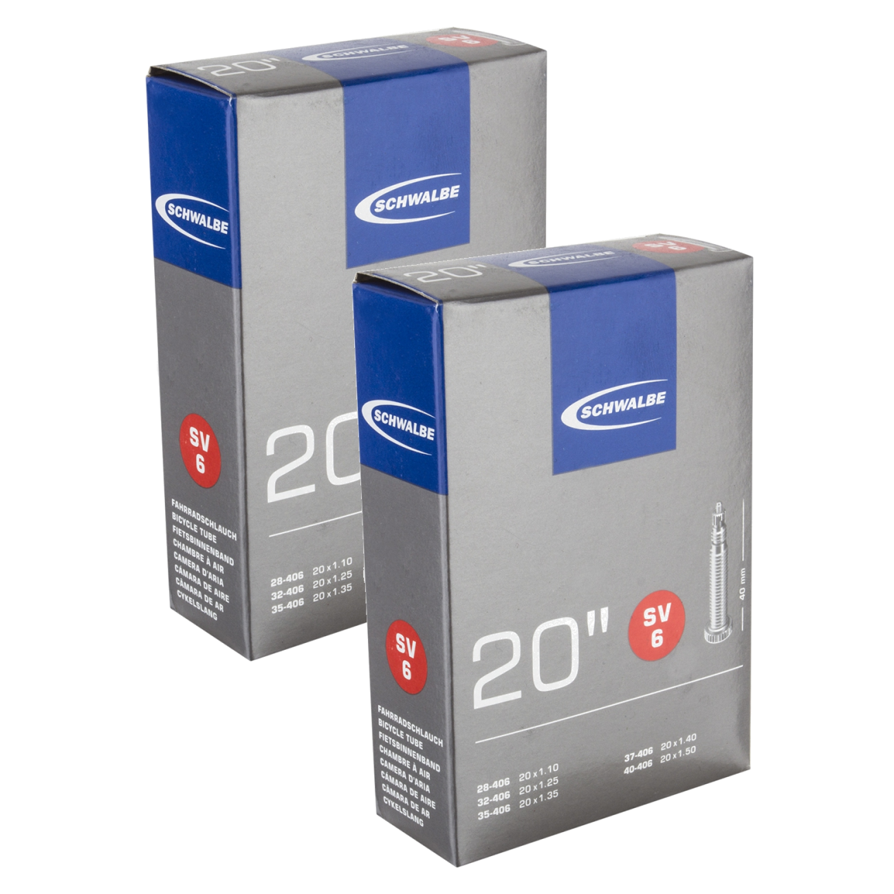 Schwalbe Tubes - 20 x 1.1-1.50, Presta Valve 40mm 0d, Pack of 2