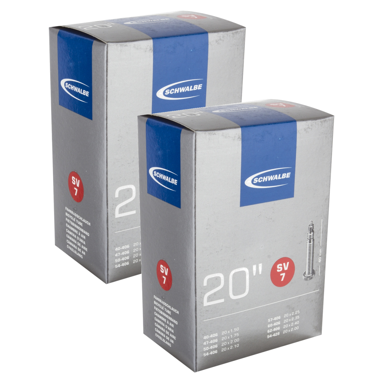 Schwalbe Tubes - 20 x 1.50-2.45, Presta Valve 40mm 0d, Pack of 2