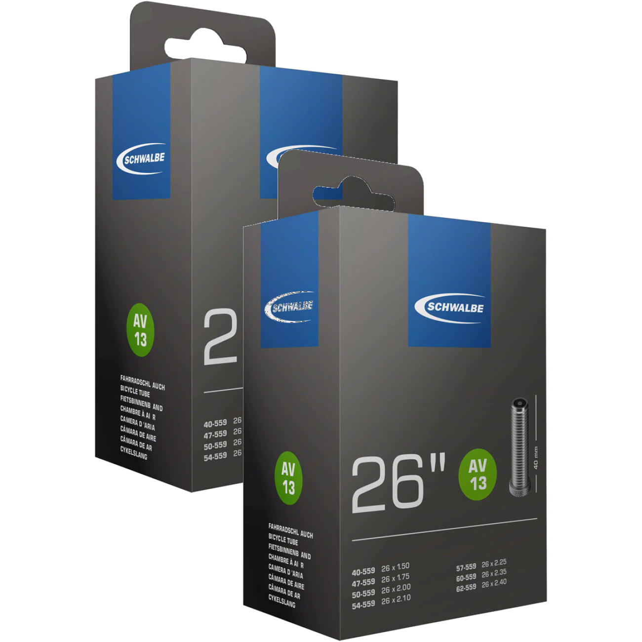 Schwalbe Standard Tubes - 26 x 1.50-2.50", 40mm Schrader Valve, Pack of 2
