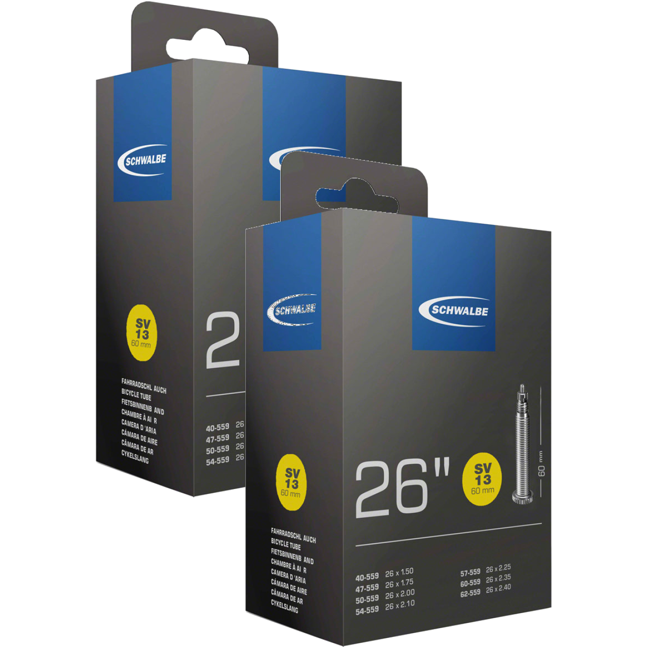 Pack of 2 Schwalbe Standard Tube - 26 x 1.50-2.50", 60mm, Presta Valve