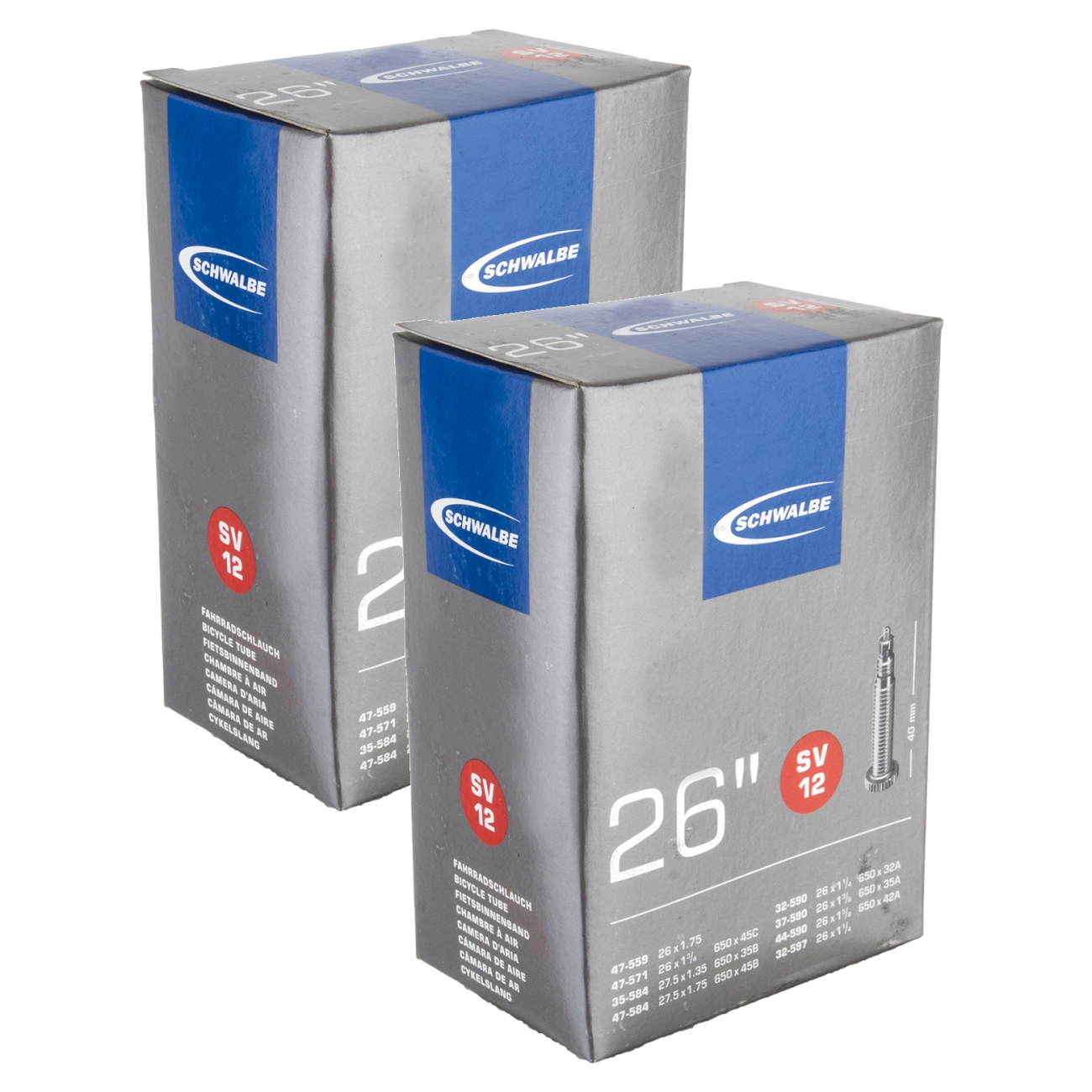 Pack of 2 Schwalbe Tube 26x1.85+ PV 40mm 0d