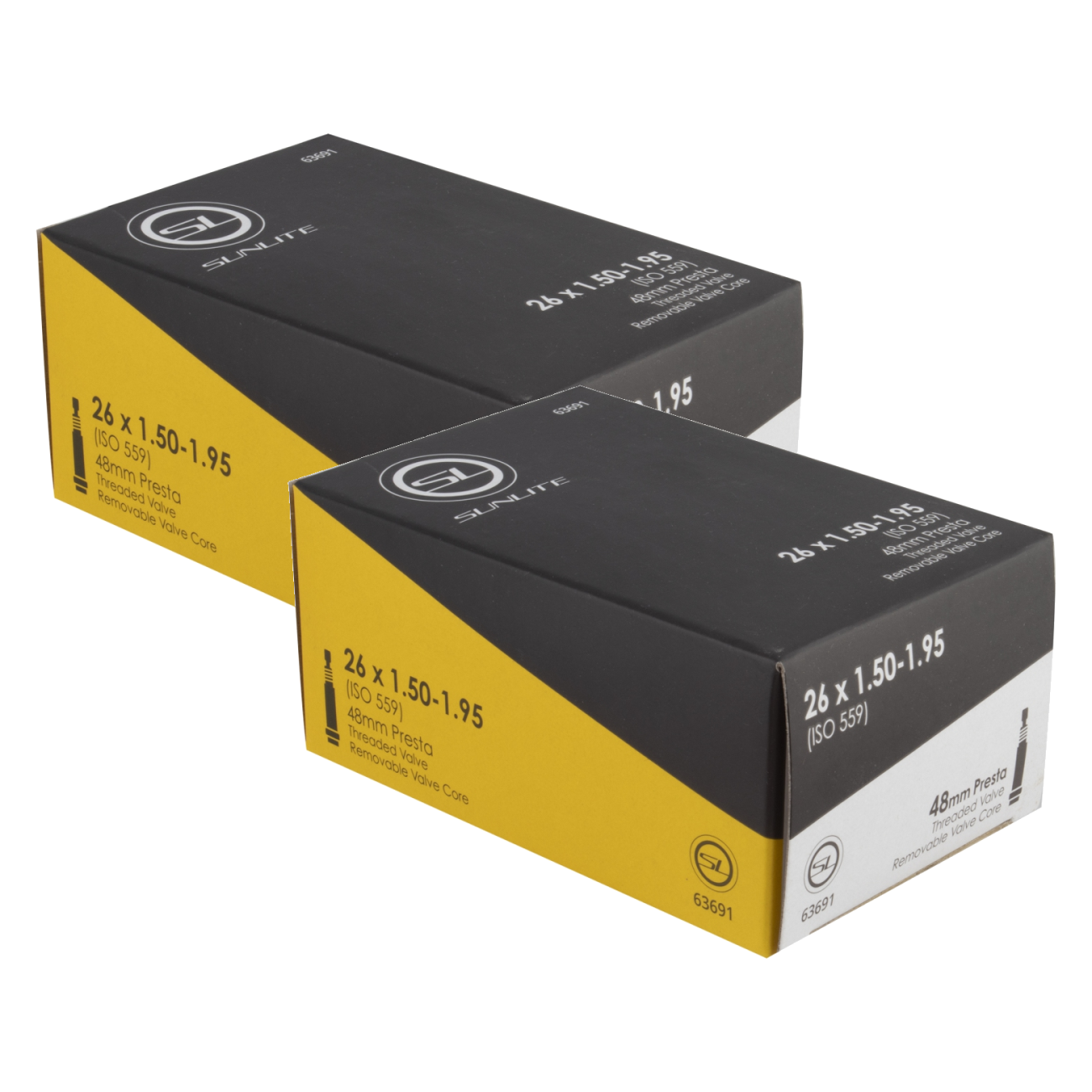 Pack of 2 Sunlite Standard Presta Valve 26x1.50-1.95 PV 48mm 0d