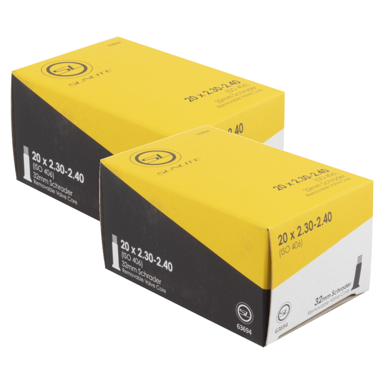Pack of 2 Sunlite Standard Schrader Valve 20x2.30-2.40 SV 32mm 0d