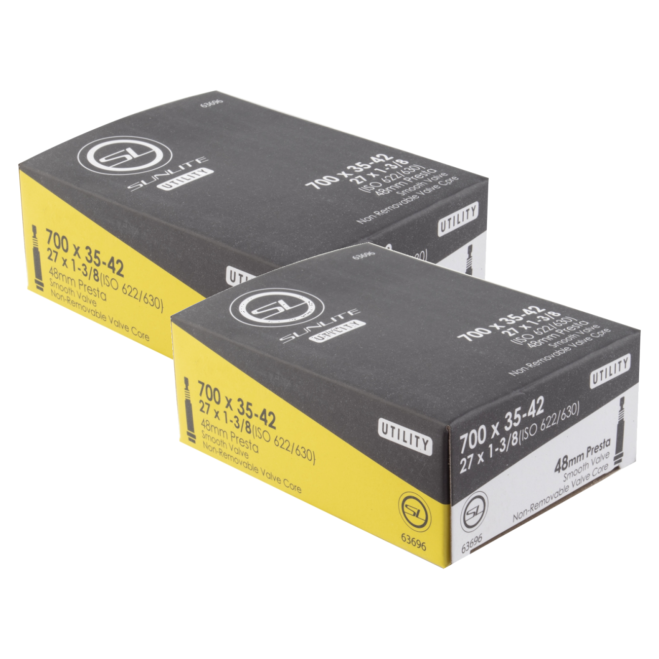 Pack of 2 Sunlite Utili-T Standard Presta Valve Tubes 700x35-42 (27x1-3/8) PV