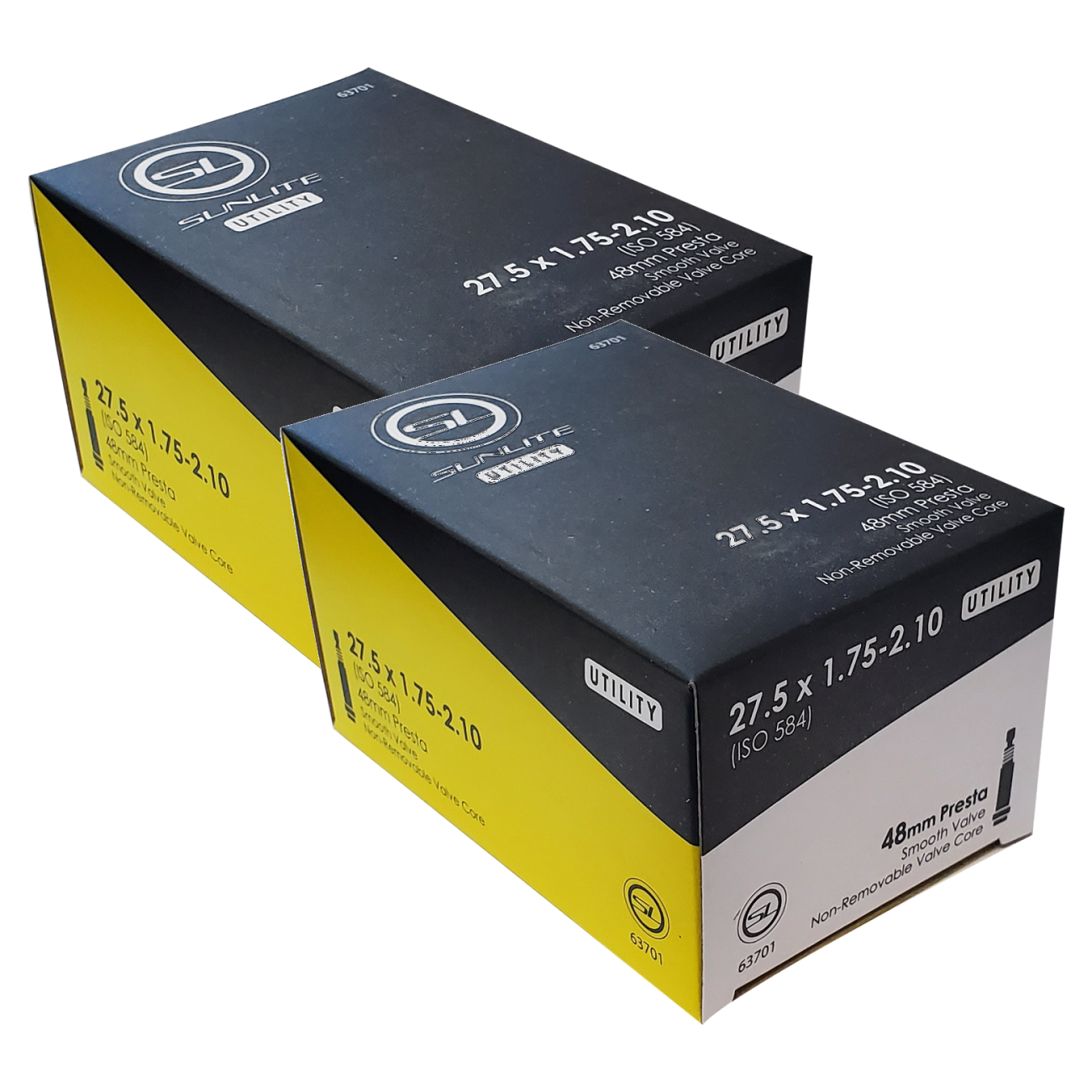 Pack of 2 Sunlite Utili-T Standard Presta Valve Tubes 27.5x1.75-2.10 PV 48mm 0d