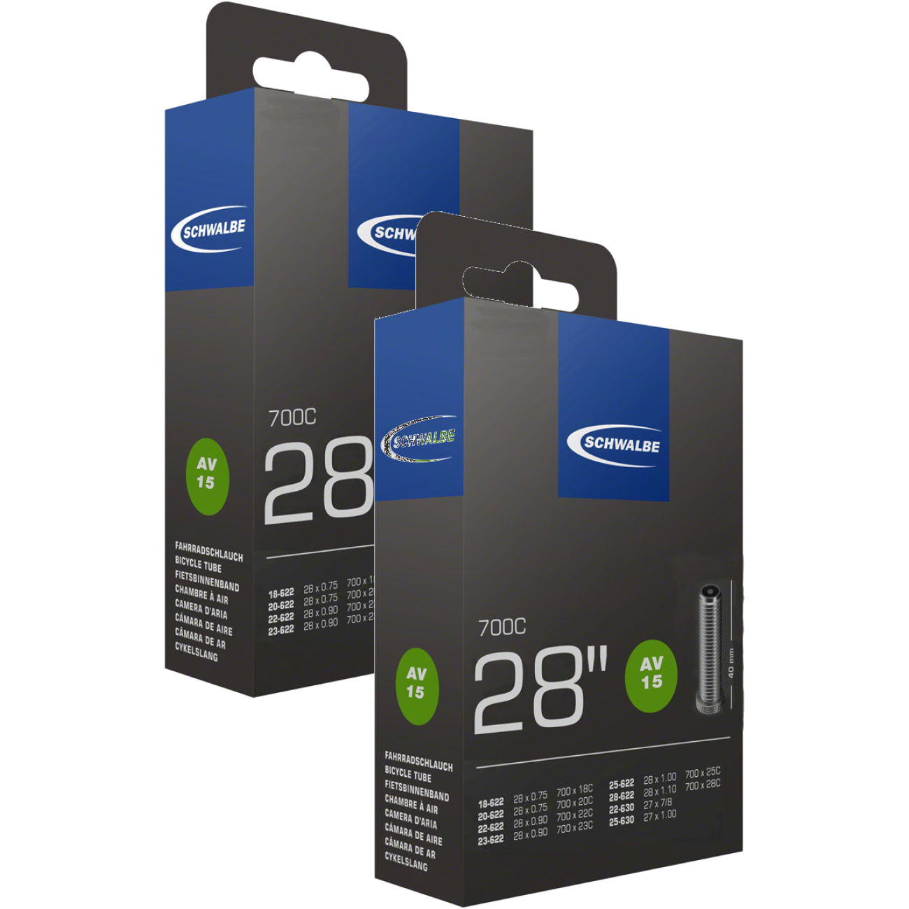 Pack of 2 Schwalbe Standard Tube - 700 x 18-28mm, 40mm, Schrader Valve
