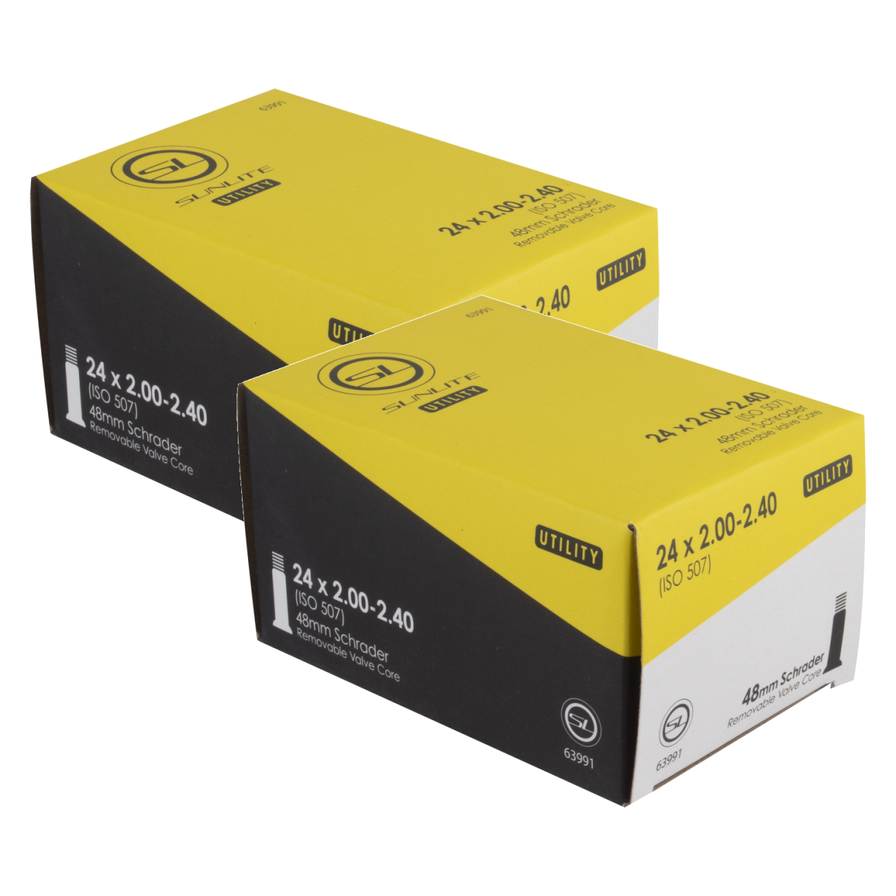 Pack of 2 Sunlite Utili-T Standard Schrader Valve Tubes 24x2.00-2.40 SV 48mm 0d