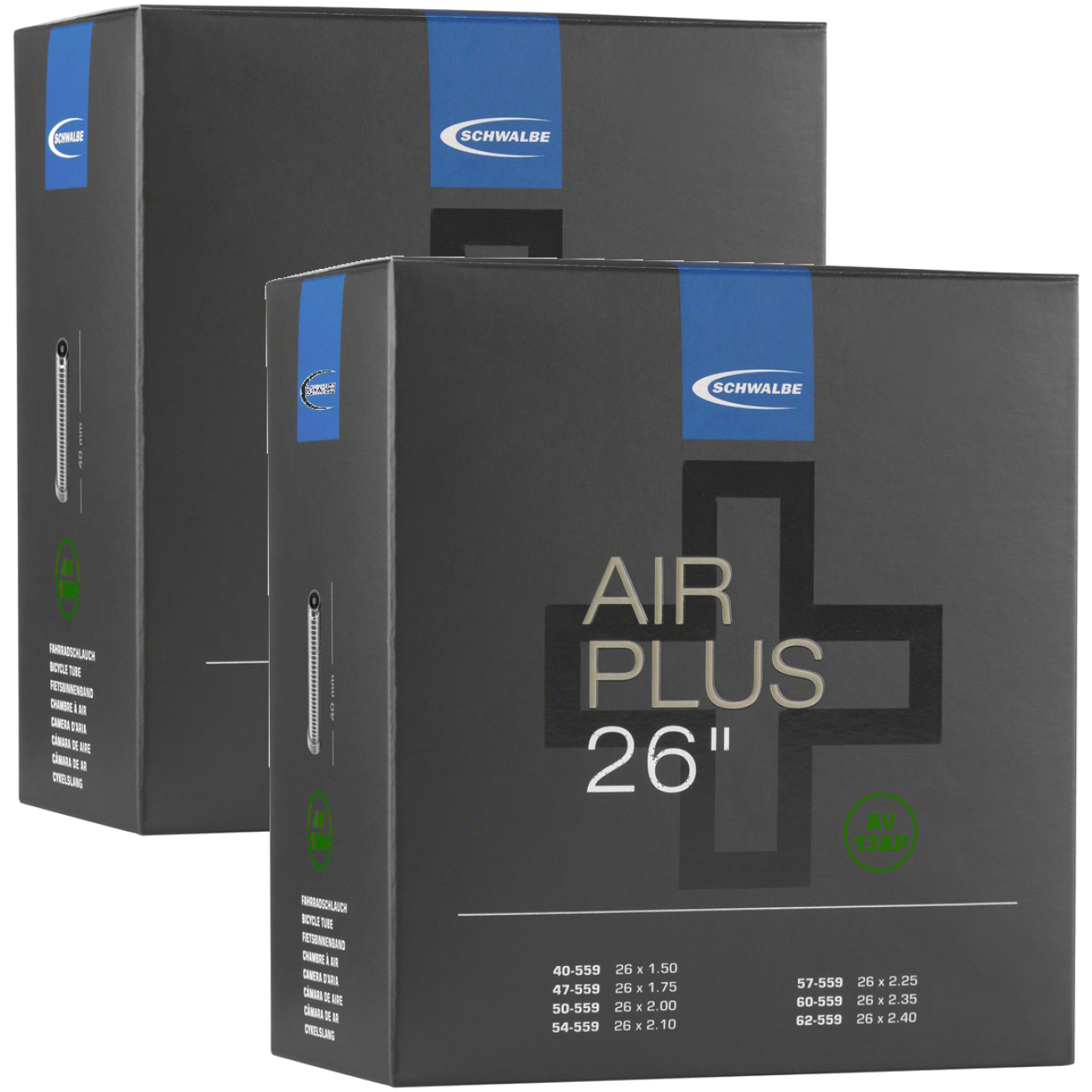 Schwalbe Air Plus Tubes - 26 x 1.50-2.40", 40mm Schrader Valve, Pack of 2