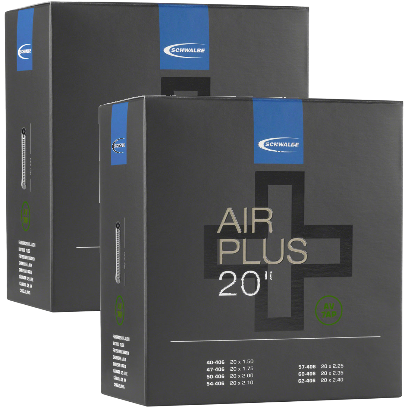 Schwalbe Air Plus Tubes - 20 x 1.50 - 2.40", 40mm Schrader Valve, Pack of 2