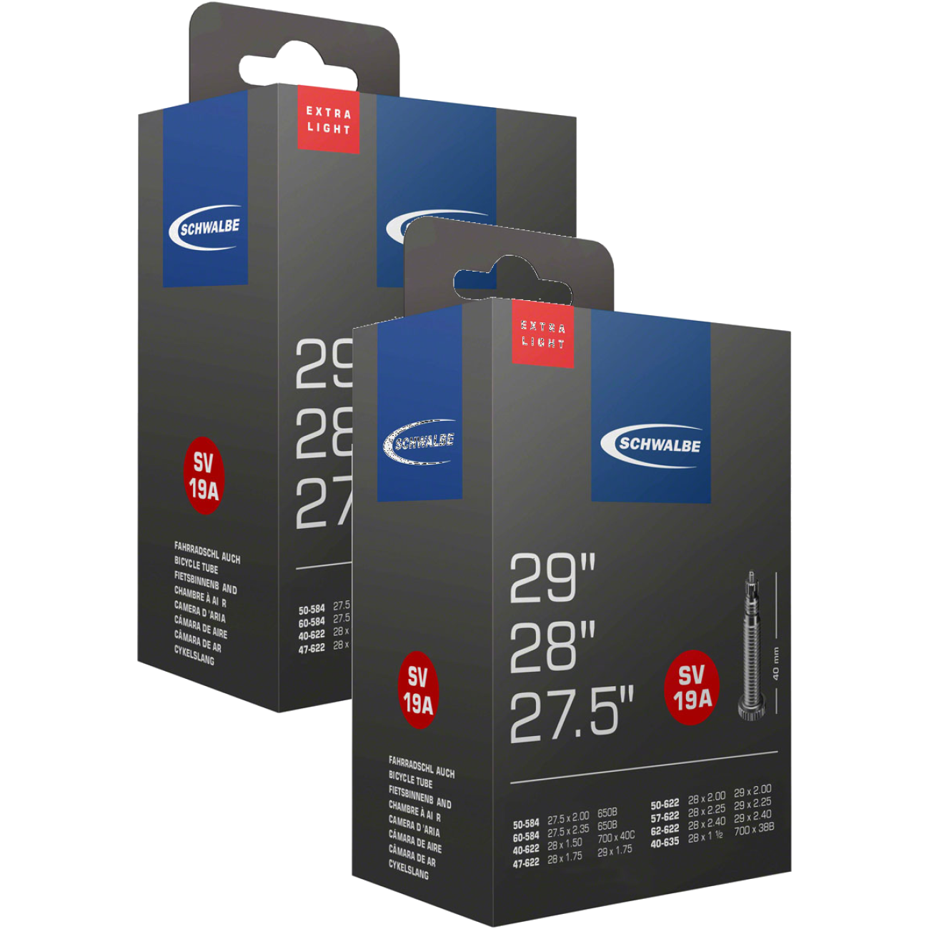 Schwalbe Extra Light Tubes - 27.5 x 2.1-2.4", 40mm Presta Valve, Pack of 2