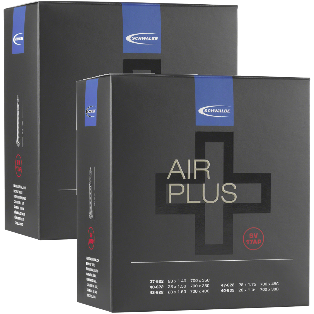 Schwalbe Air Plus Tubes - 700 x 28-45mm, 40mm Presta Valve, Pack of 2