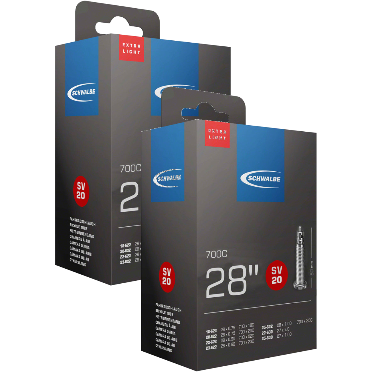 Pack of 2 Schwalbe Extra Light Tube - 700 x 18-25mm, 50mm, Presta Valve
