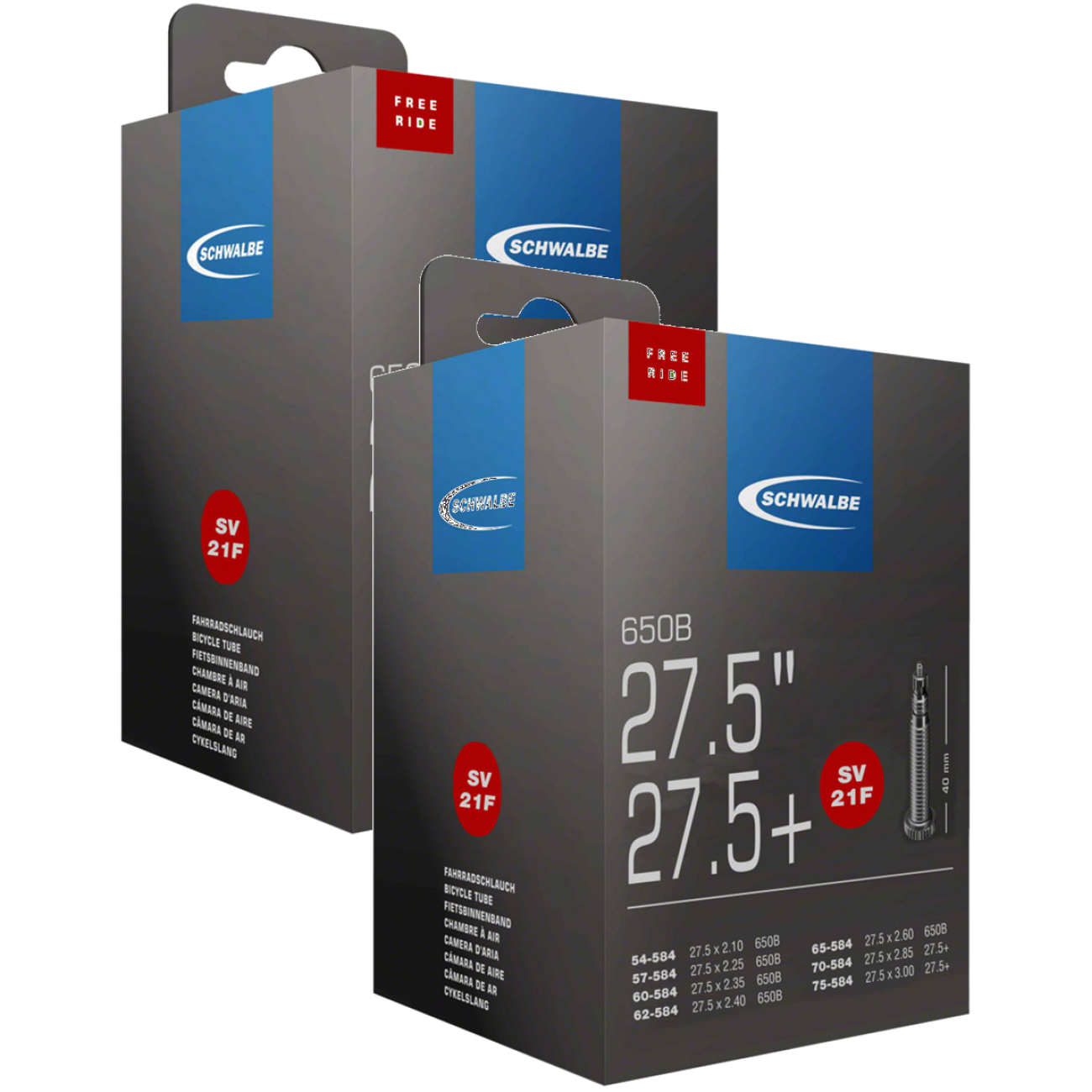 Pack of 2 Schwalbe Standard Tube - 27.5 x 2.10-3.0", 40mm, Presta Valve