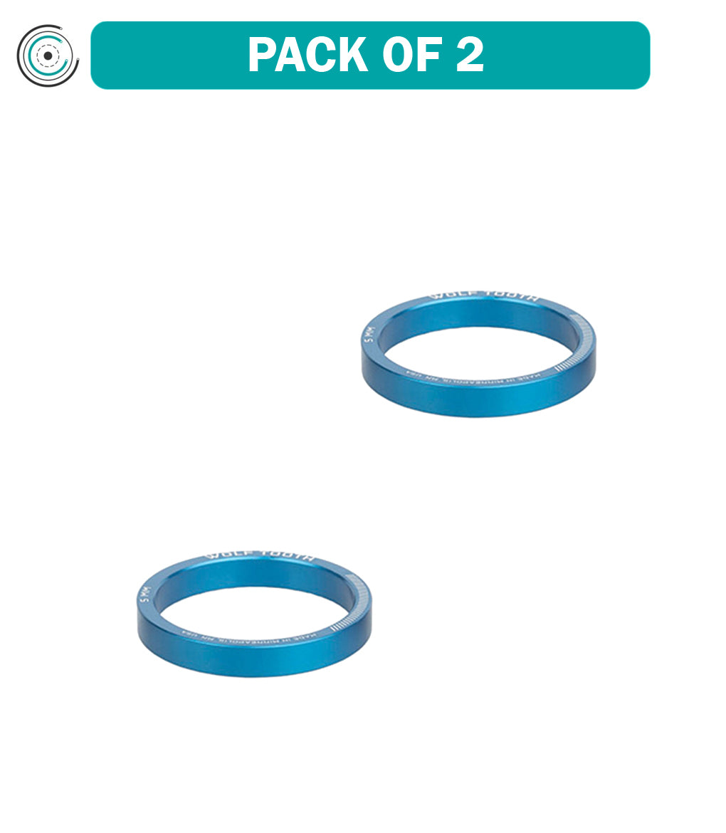 Pack of 2 Wolf Tooth Precision Headset Spacers 5mm Blue