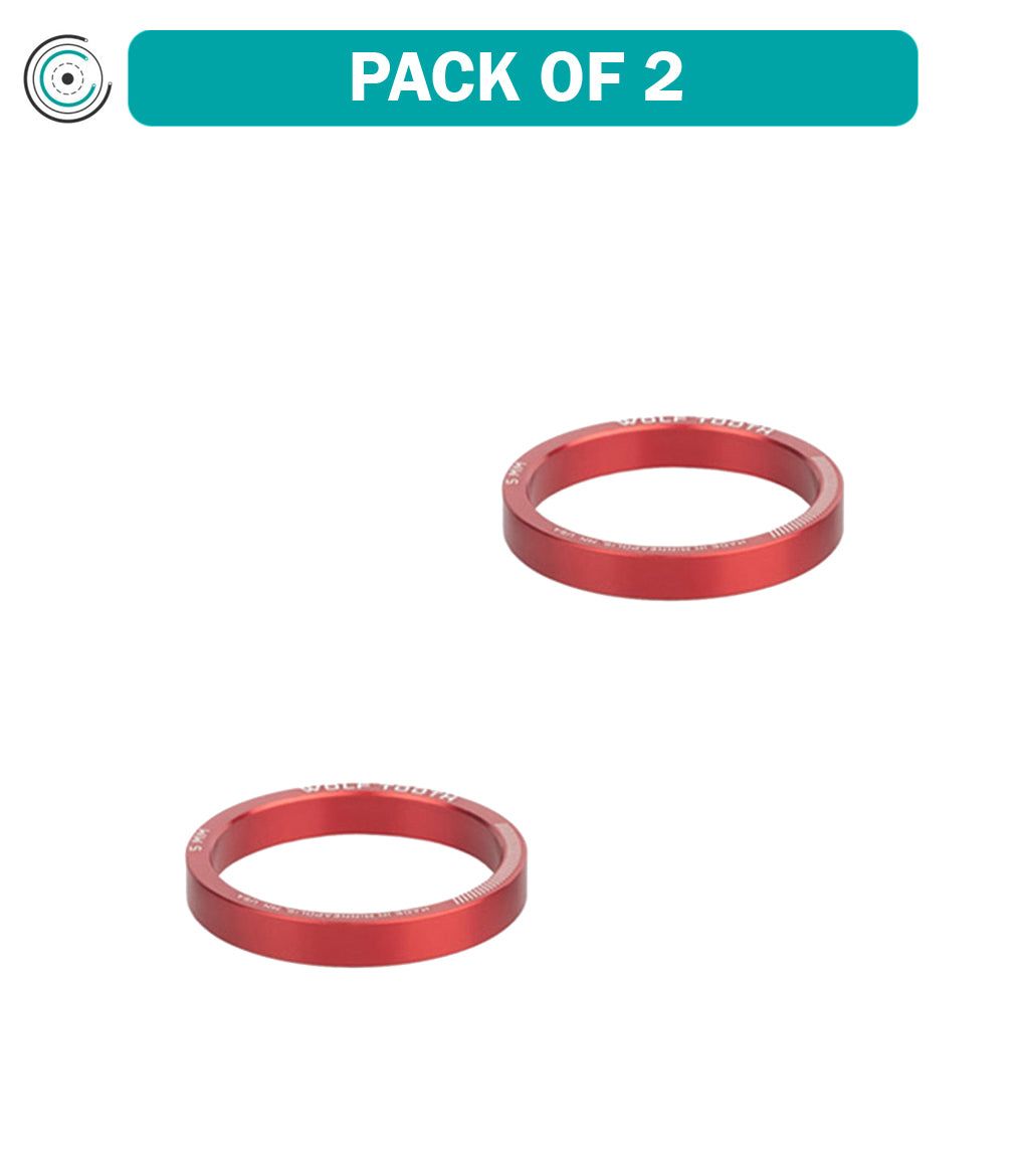 Pack of 2 Wolf Tooth Precision Headset Spacers 5mm Red