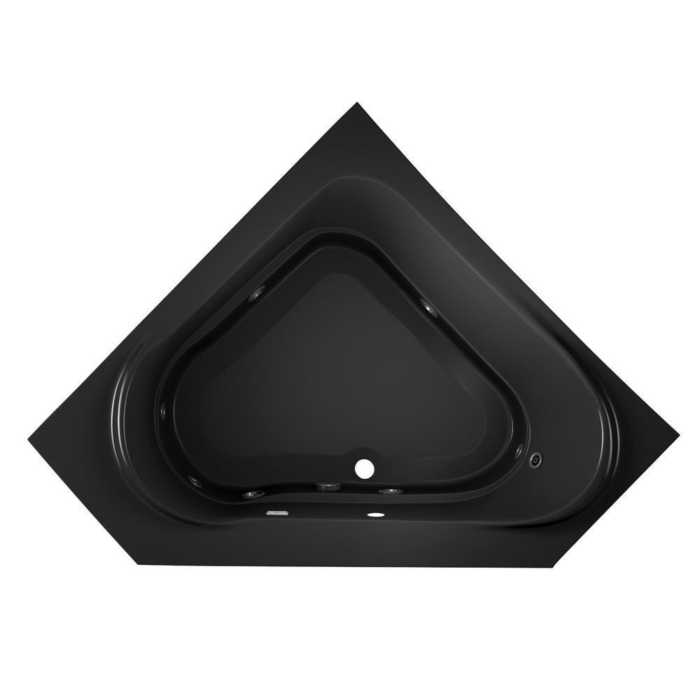 CAPELLA 60 in. x 60 in. Acrylic Corner Drop-In Center Drain Whirlpool Bathtub with Heater in Black