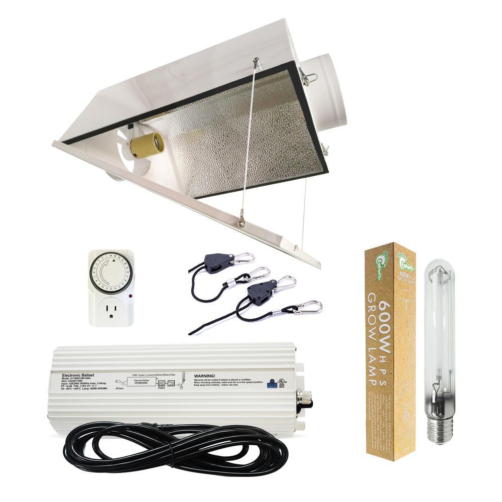 600-Watt HPS Grow Light System with 6 in. Large Air Cooled Hood Reflector with Glass