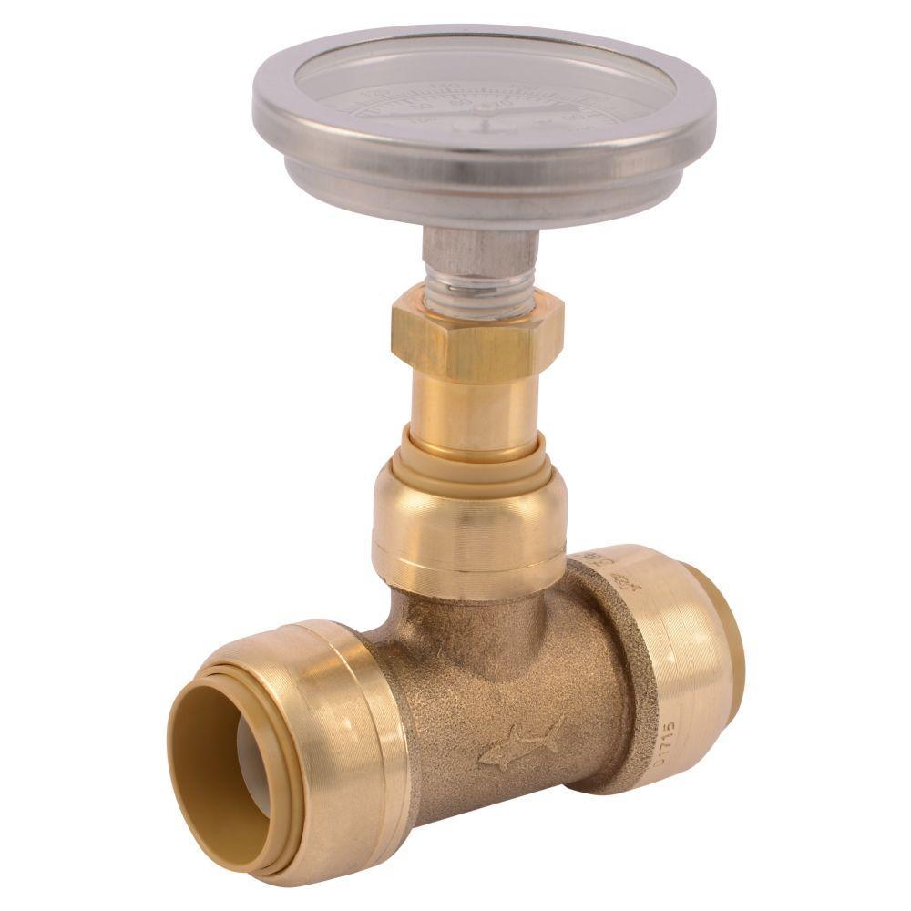 3/4 in. Push-to-Connect Brass Tee Fitting with Water Temperature Gauge