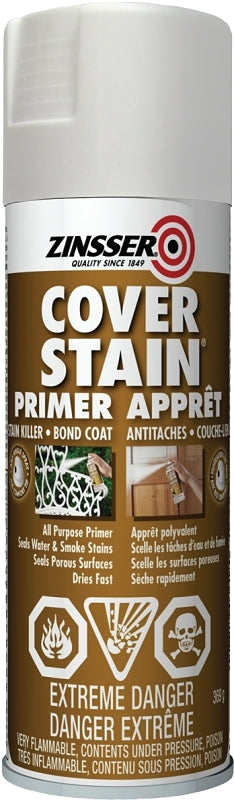 Zinsser Z03618 Primer, 400 sq-ft/gal Coverage Area, Flat, White, 369 g, Aerosol Can