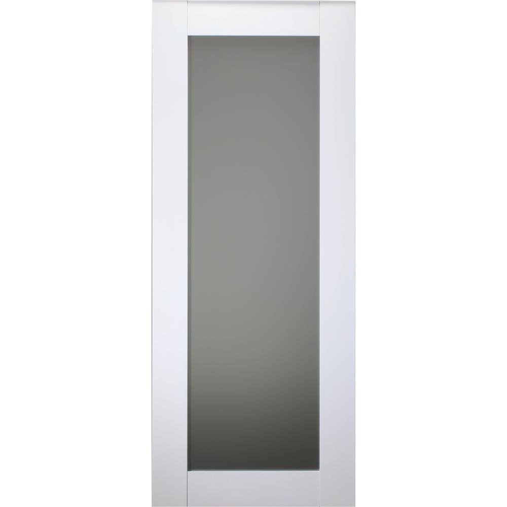 30 in. x 80 in. Smart Pro 207 Polar White Solid Core Wood 1-Lite Frosted Glass Interior Door Slab No Bore