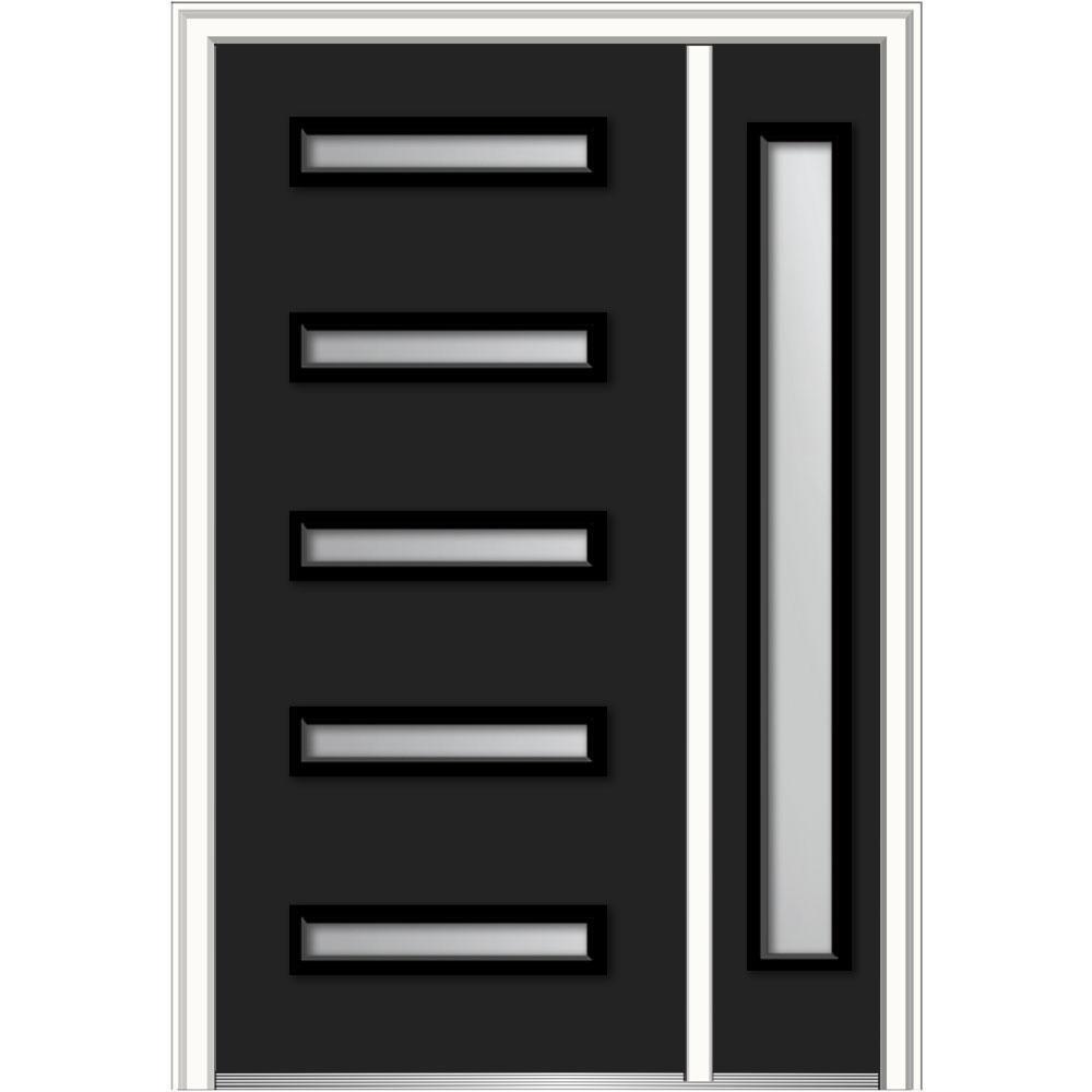 53 in. x 81.75 in. Davina Frosted Glass Left-Hand Inswing 5-Lite Modern Painted Steel Prehung Front Door with Sidelite