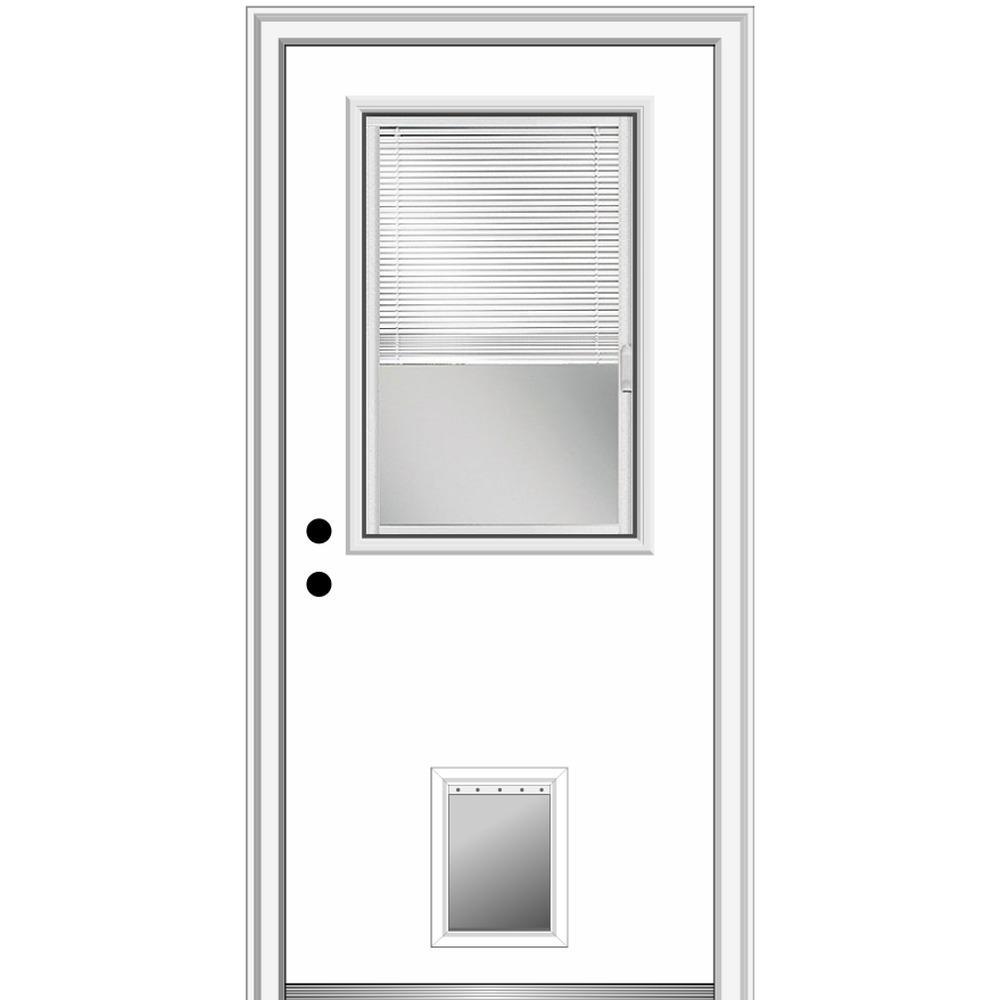 32 in. x 80 in. Internal Blinds Right-Hand Inswing 1/2-Lite Clear Primed Steel Prehung Front Door with Pet Door