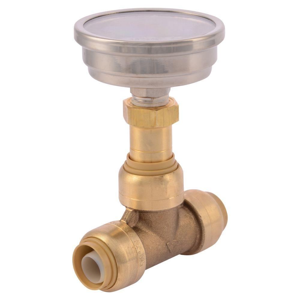 1/2 in. Brass Push-to-Connect Tee with Water Temperature Gauge
