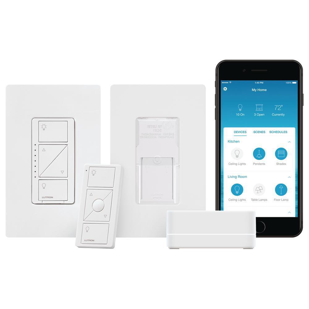 Caseta Wireless Smart Lighting Dimmer Switch and Pico Wall-Mounting Starter Kit in White