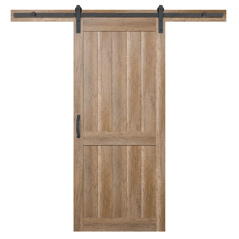 36 in. x 84 in. 2 Panel Plank Sandy Brown Interior Sliding Barn Door Slab with Hardware Kit